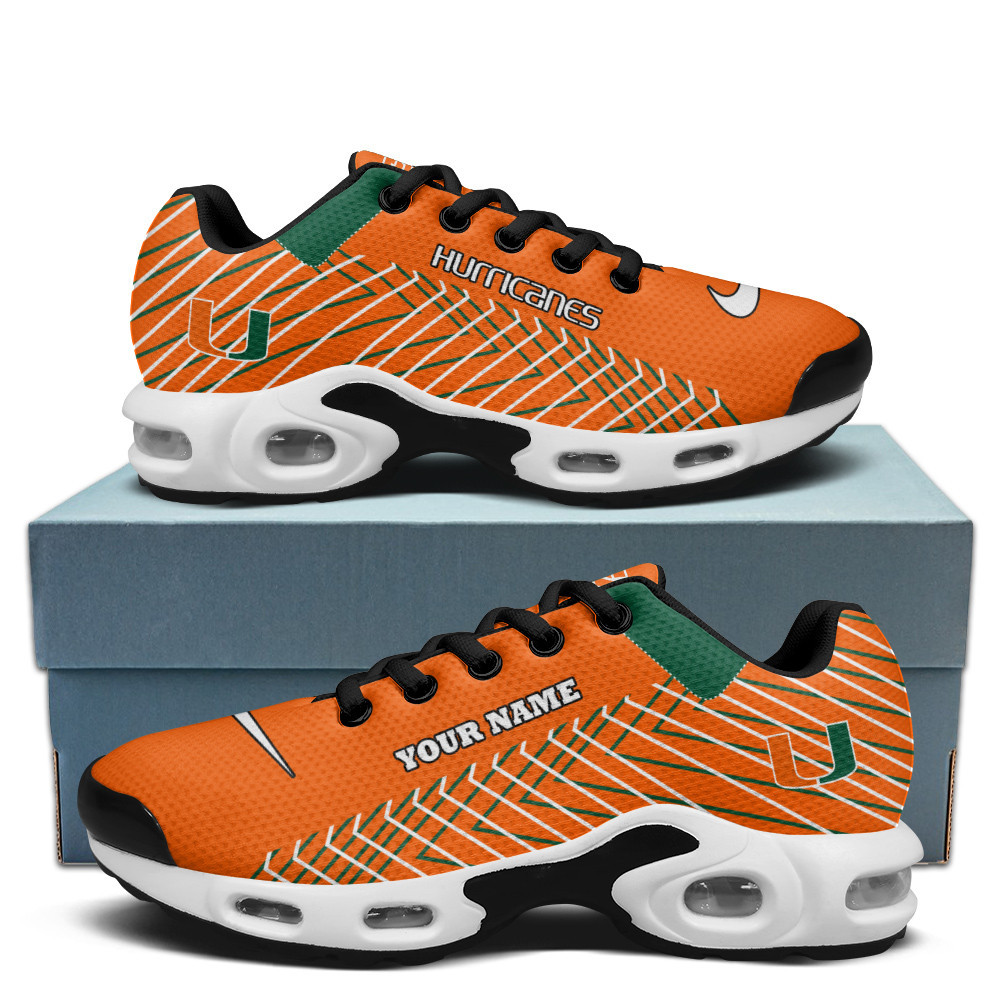 Miami Hurricanes Personalized Name Team Colors Jagged Lines TN Air Max Shoes Air Cushion Sneakers