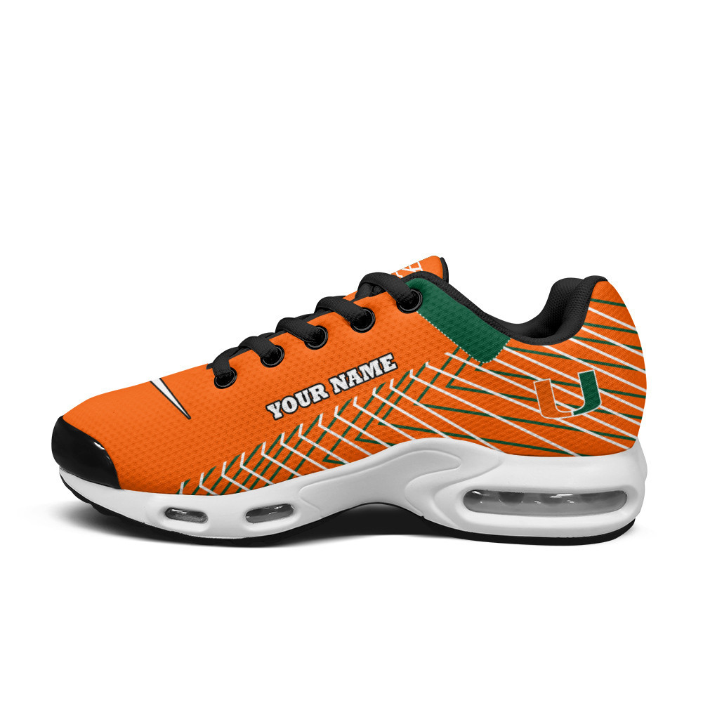 Miami Hurricanes Personalized Name Team Colors Jagged Lines TN Air Max Shoes Air Cushion Sneakers