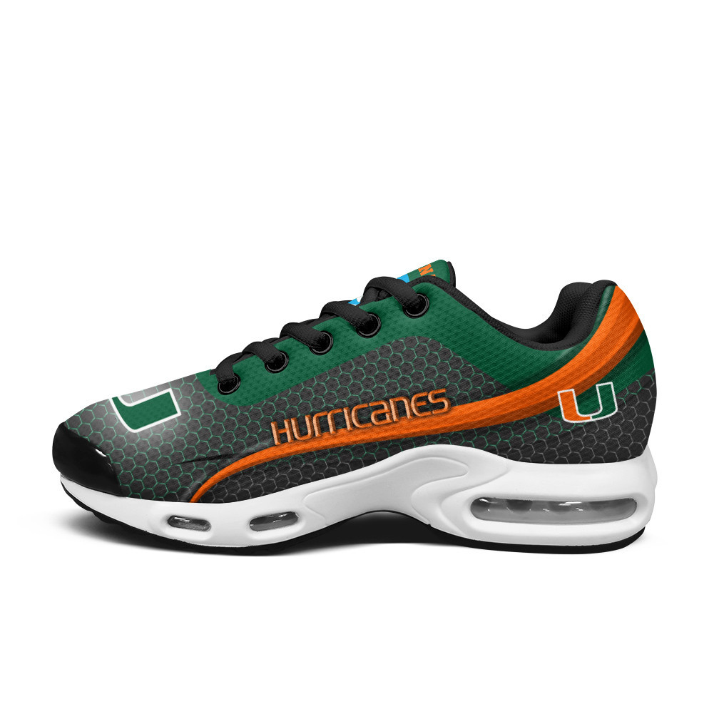 Miami Hurricanes Personalized Name Team Colors Wave Line Beehive Pattern TN Air Max Shoes Air Cushion Sneakers