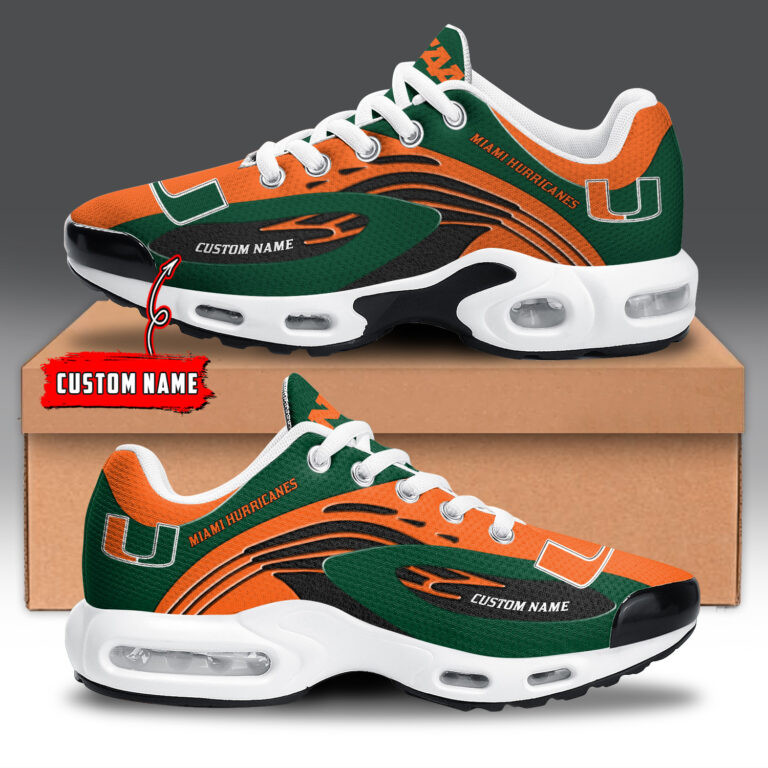 Miami Hurricanes Personalized Name Team Logo Mix Colors Wave Line TN Air Max Shoes Air Cushion Sneakers