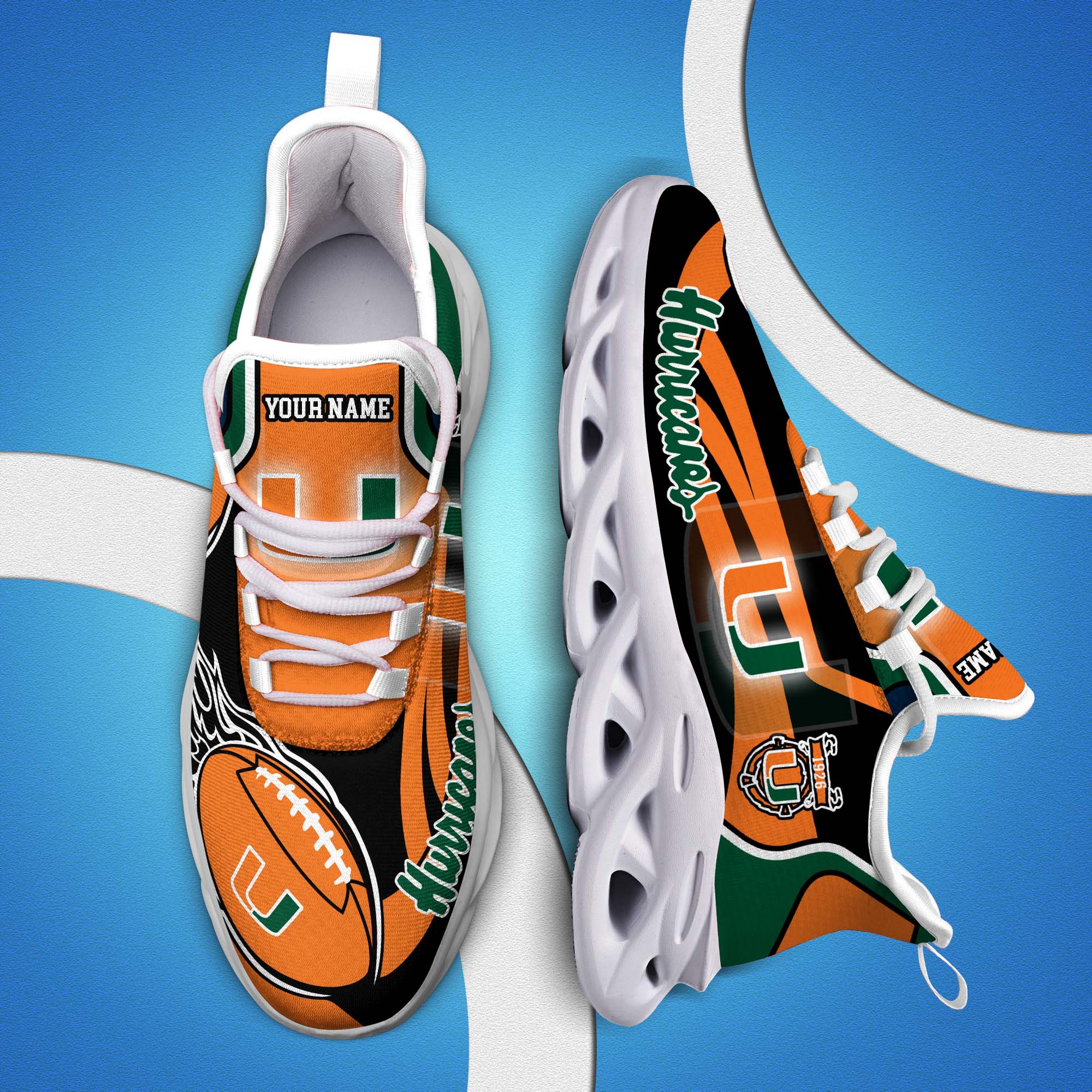 Miami Hurricanes White C Sneakers 2026 Version Personalized Your Name 090