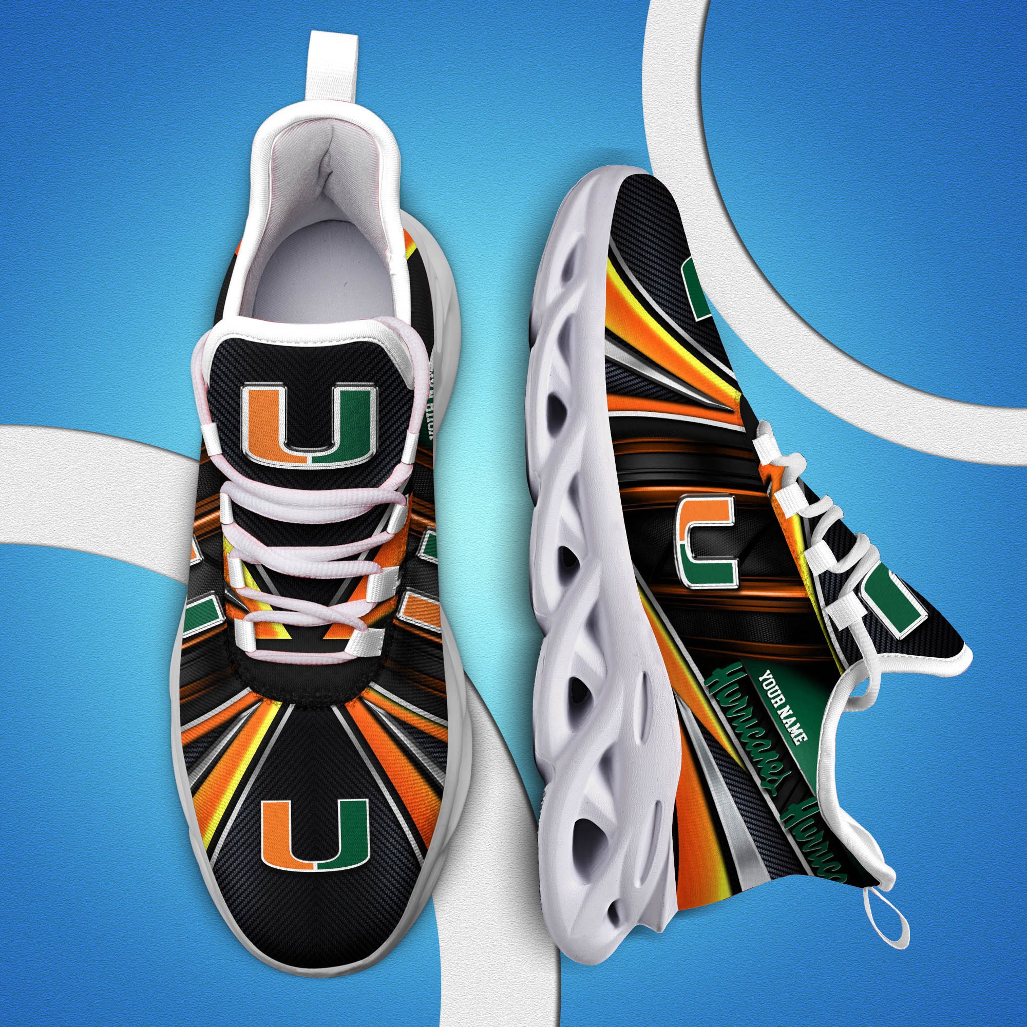Miami Hurricanes White C Sneakers 2026 Version Personalized Your Name, Sport Team Sneakers, Sport Gifts PH892