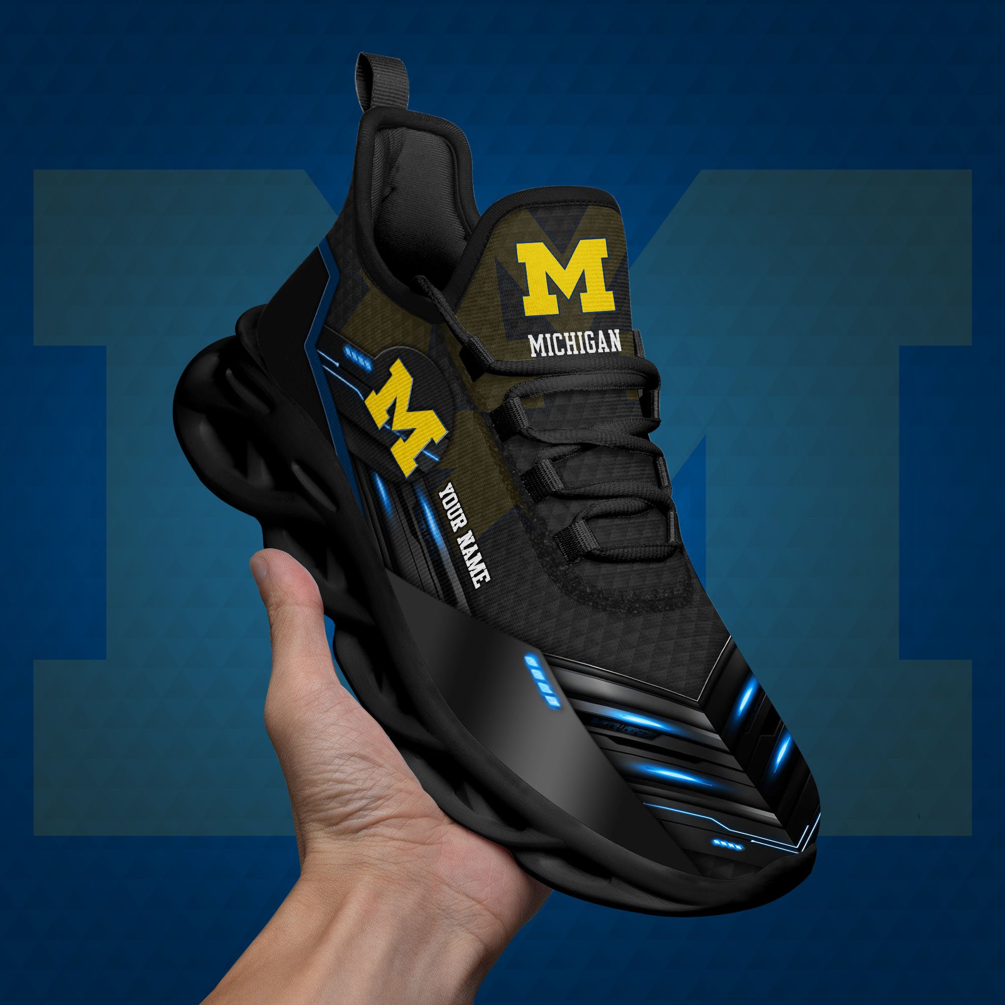 michigan wolverines black clunky sneaker custom name max soul shoes sport gifts for fan 9880 fapsd