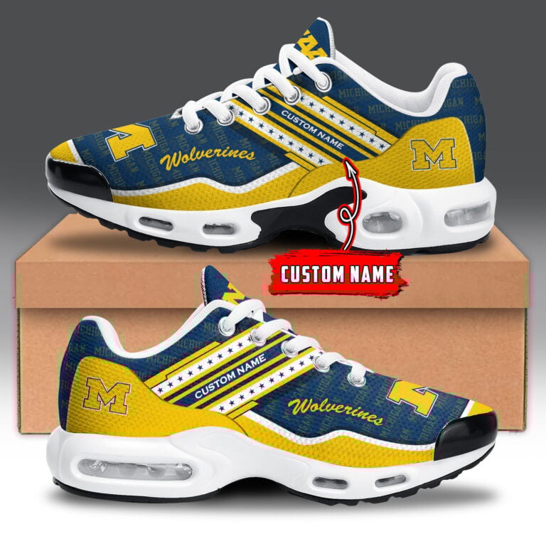 michigan wolverines personalized name team logo mix colors star line tn air max shoes air cushion sneakers 3693 yoofw