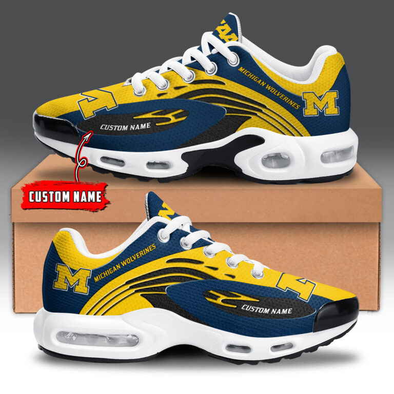 michigan wolverines personalized name team logo mix colors wave line tn air max shoes air cushion sneakers 7037 f7ezi