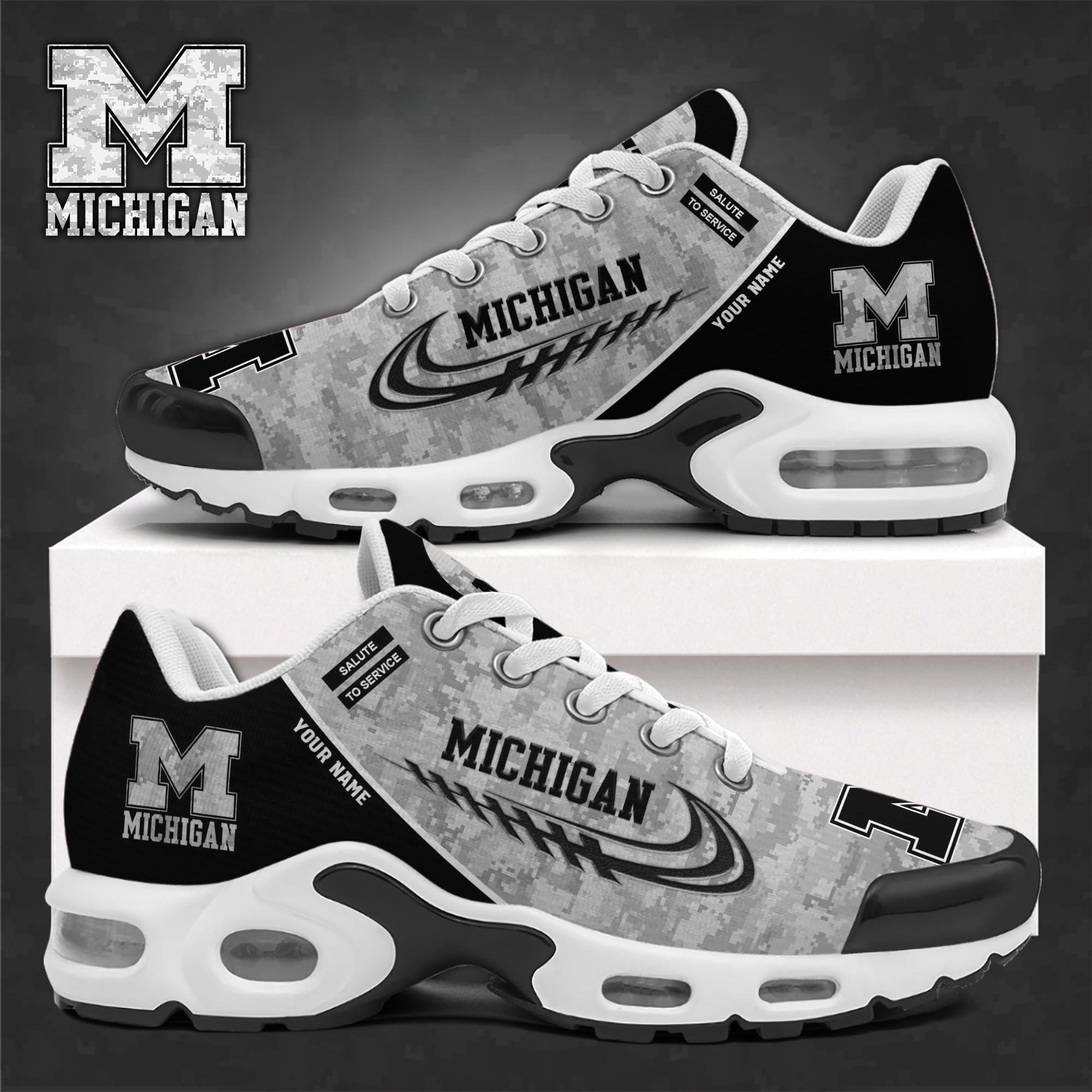 michigan wolverines tn shoes 2026 version custom name camouflage shoes 6169 mgjlw
