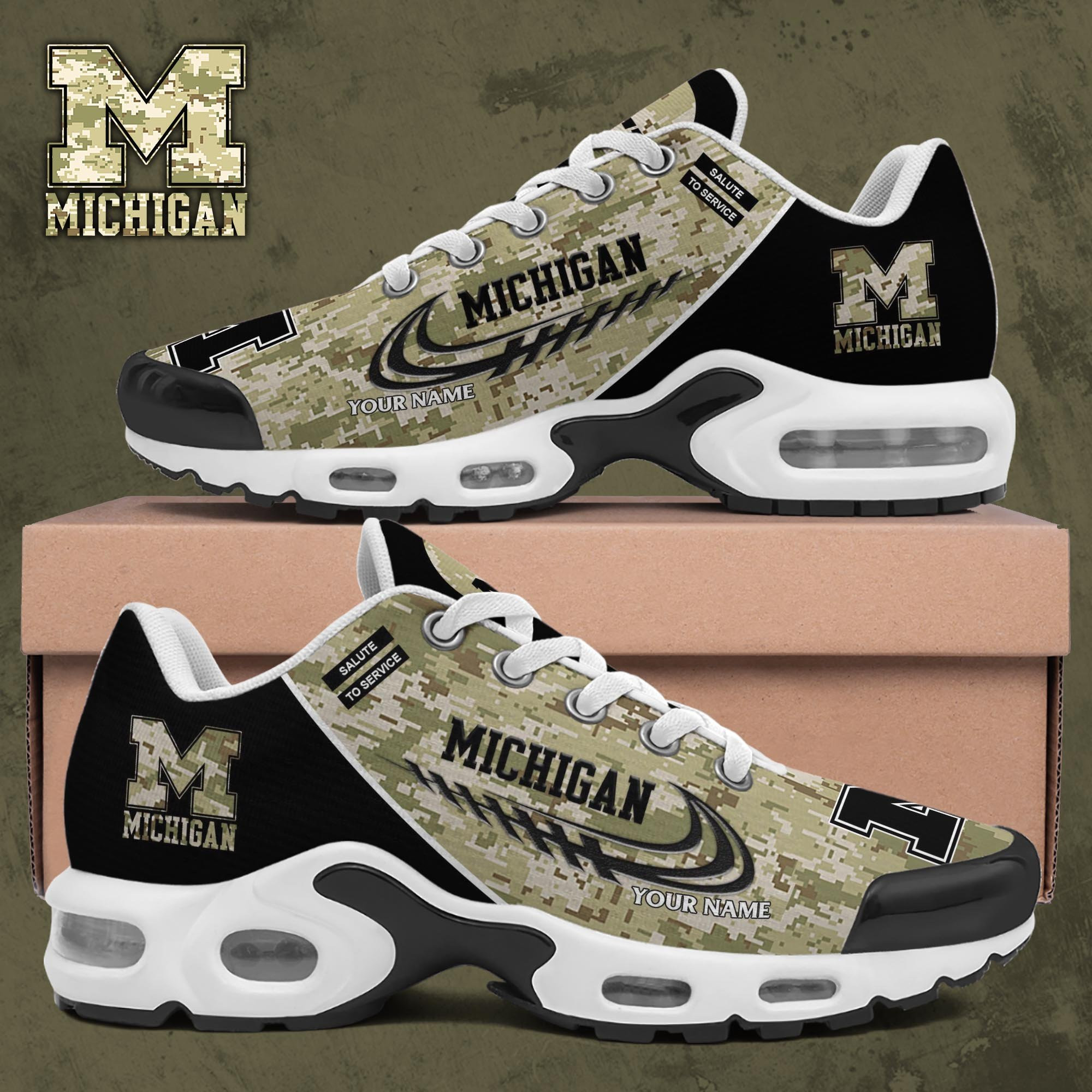 michigan wolverines tn shoes 2026 version custom name camouflage shoes gifts for football lovers ph636 7518 6dlck