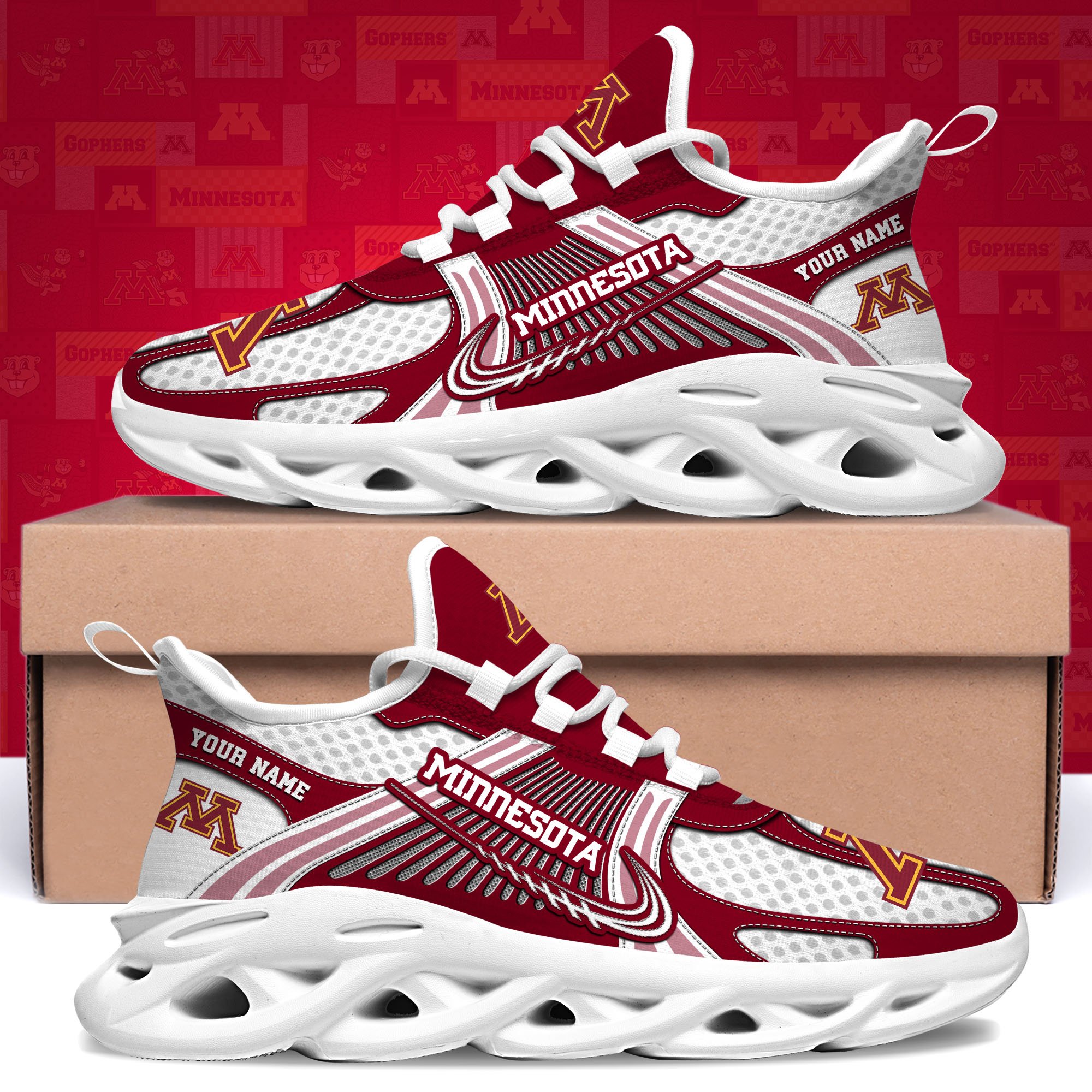 Minnesota Golden Gophers Clunky Sneakers Custom Your Name, Sport Sneakers, Sport Gifts For Fan, Gifts For Him