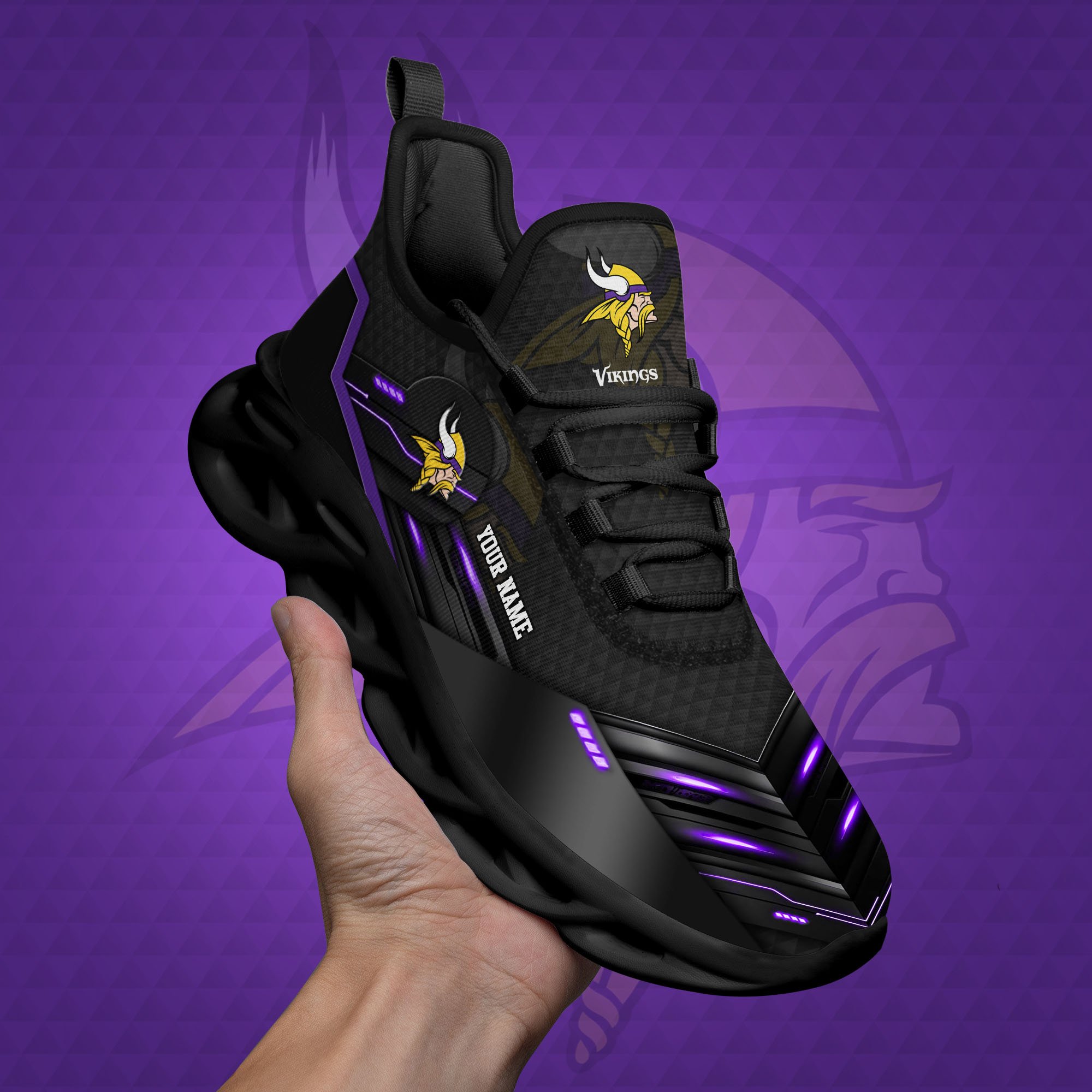 Minnesota Vikings Black Clunky Sneaker Custom Name, Max Soul Shoes, Sport Gifts For Fan