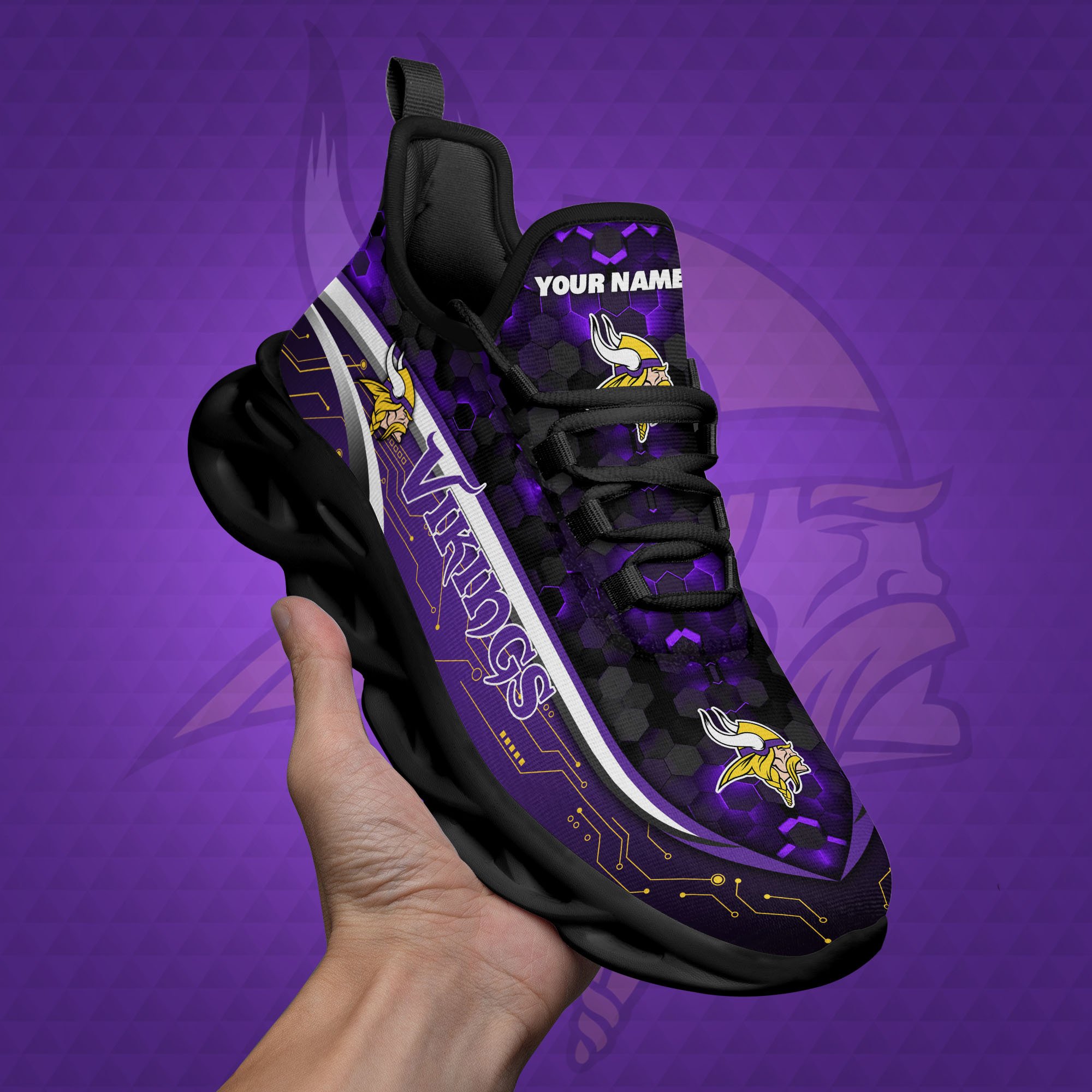 Minnesota Vikings Black Clunky Sneakers Custom Name, Max Soul Shoes, Sport Gifts