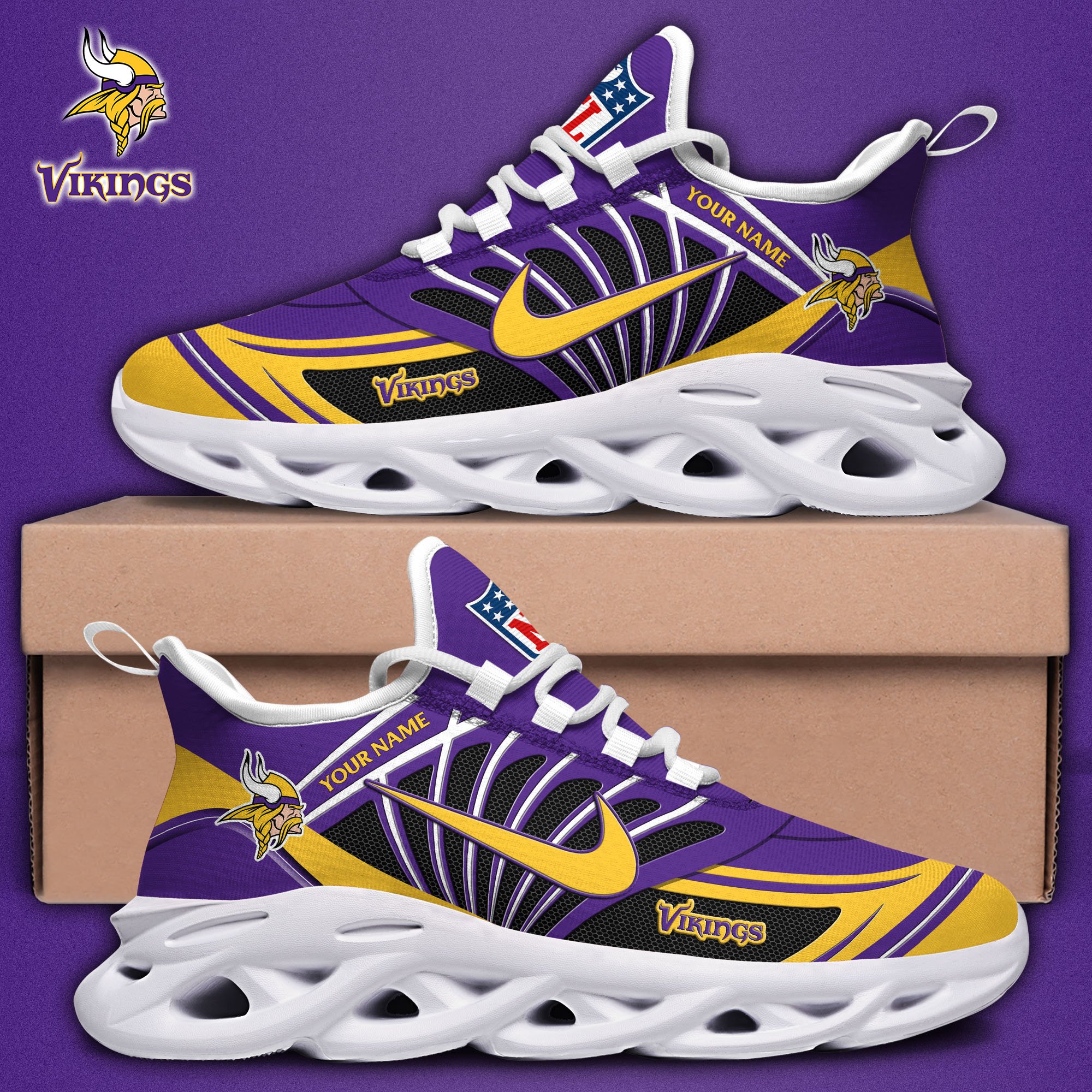Minnesota Vikings Black Max Soul Shoes 2026 Versions Custom Name 898