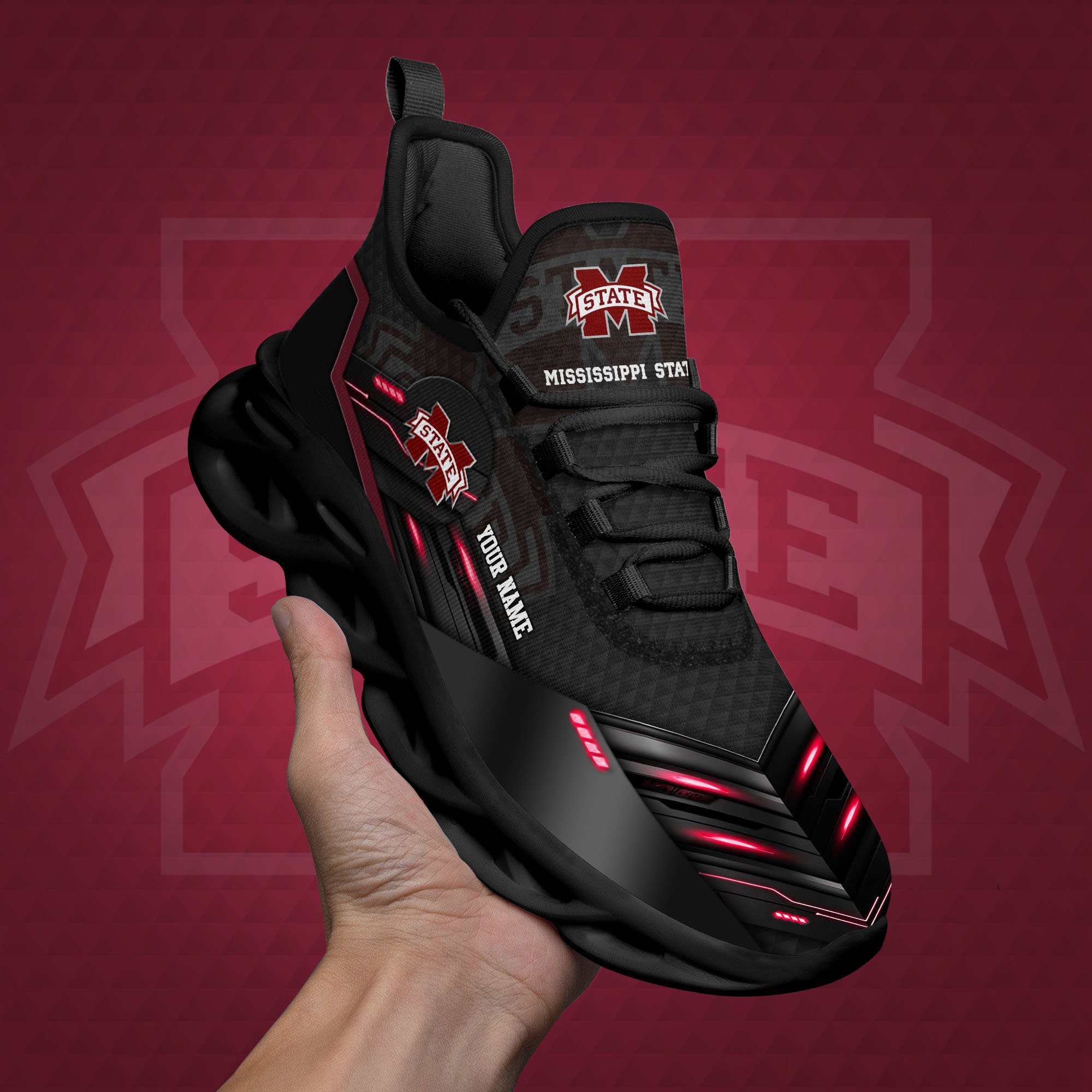 Mississippi State Bulldogs Black Clunky Sneaker Custom Name, Max Soul Shoes, Sport Gifts For Fan