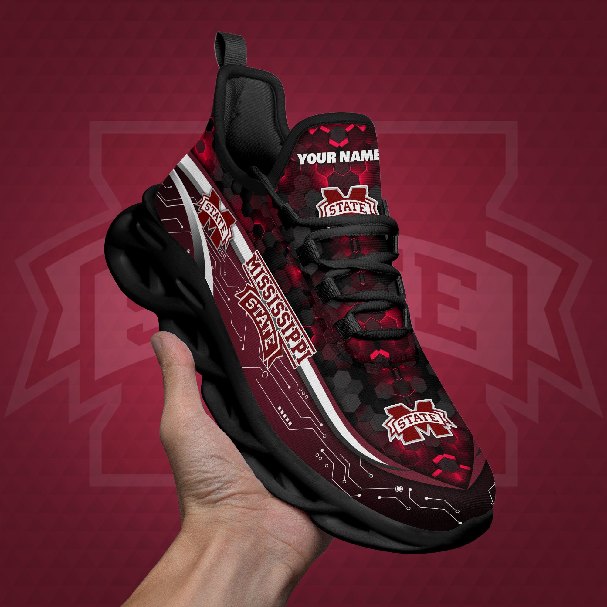 Mississippi State Bulldogs Black Clunky Sneakers Custom Name, Max Soul Shoes, Sport Gifts