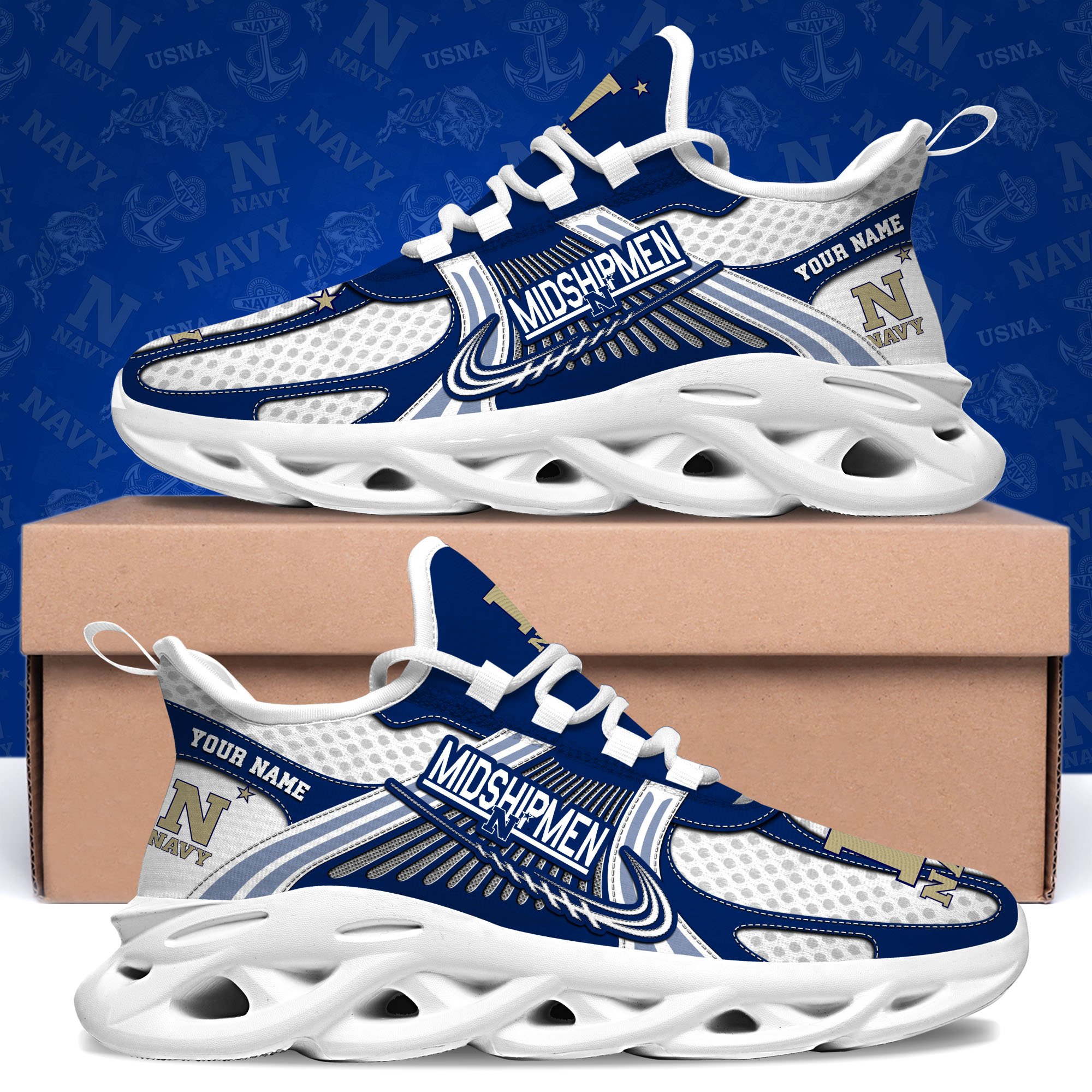 Navy Midshipmen Clunky Sneakers Custom Your Name, Sport Sneakers, Sport Gifts For Fan, Gifts For Him