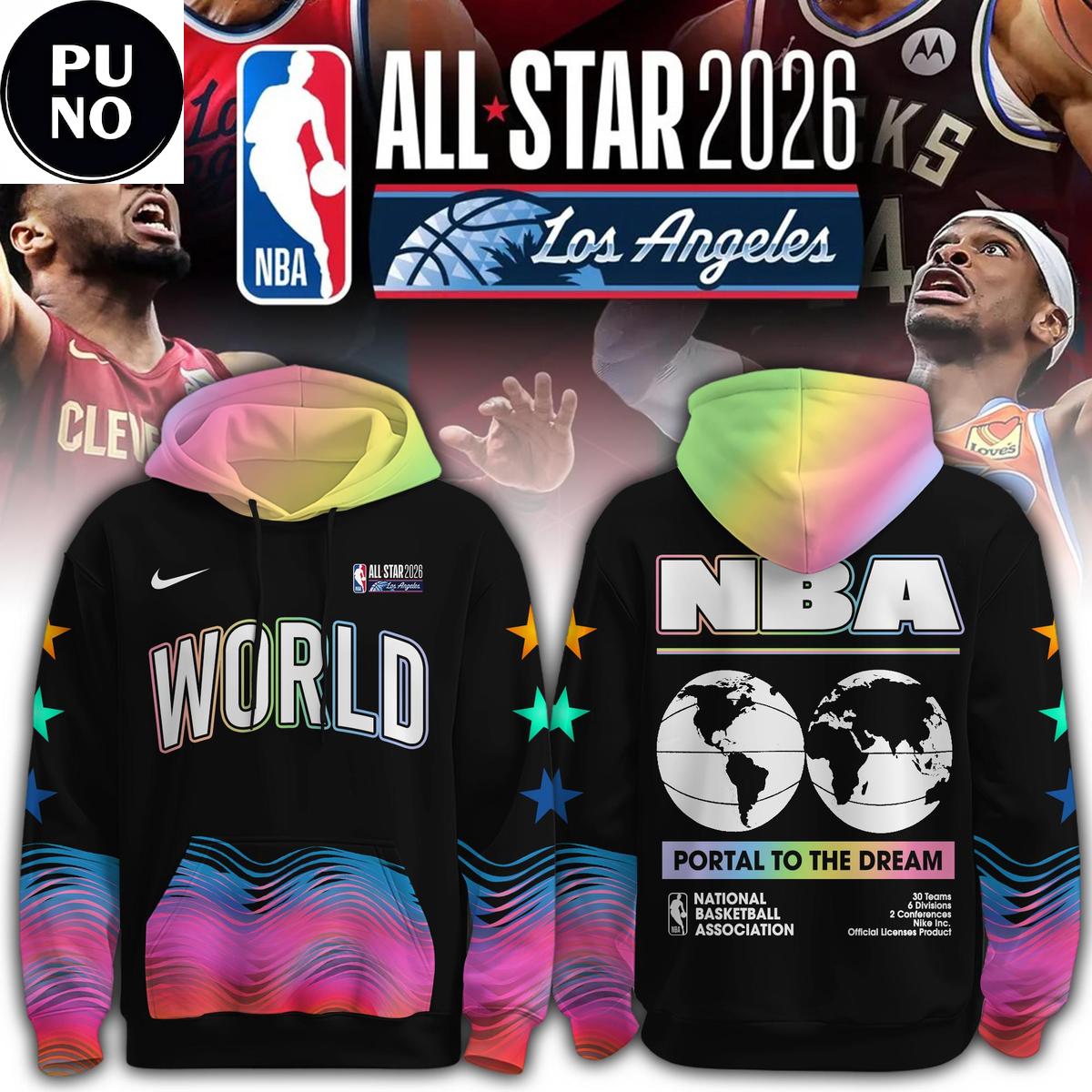 nba all star 2026 los angeles world rainbow hoodie 8845