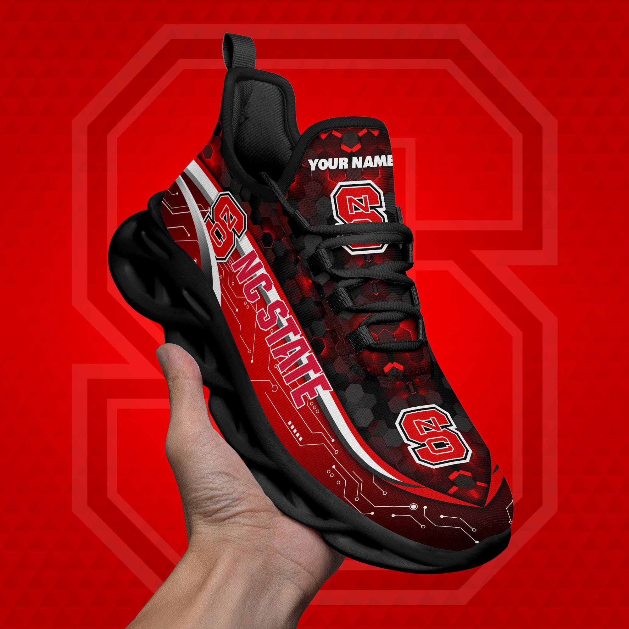NC State Wolfpack Black Clunky Sneakers Custom Name, Max Soul Shoes, Sport Gifts