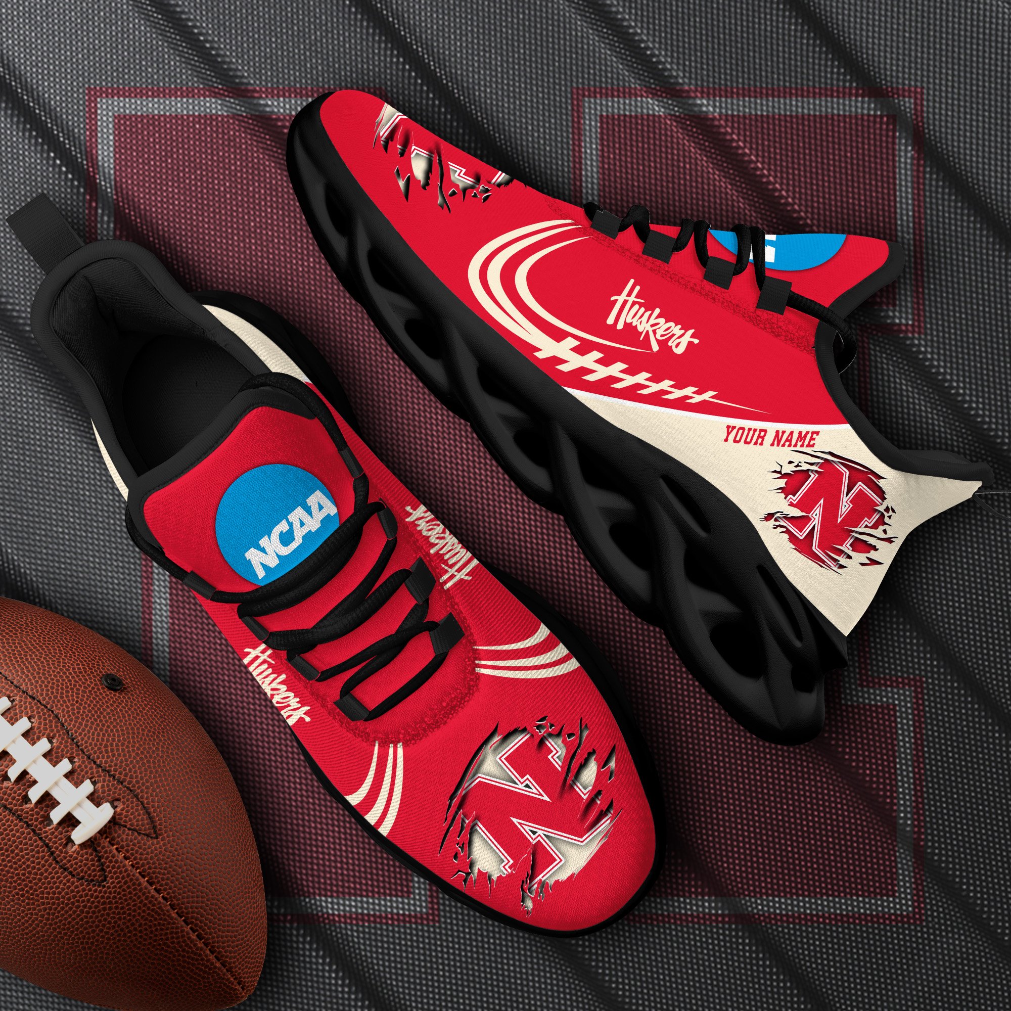 Nebraska Cornhuskers Black Max Soul Shoes 2026 Versions Custom Name 016