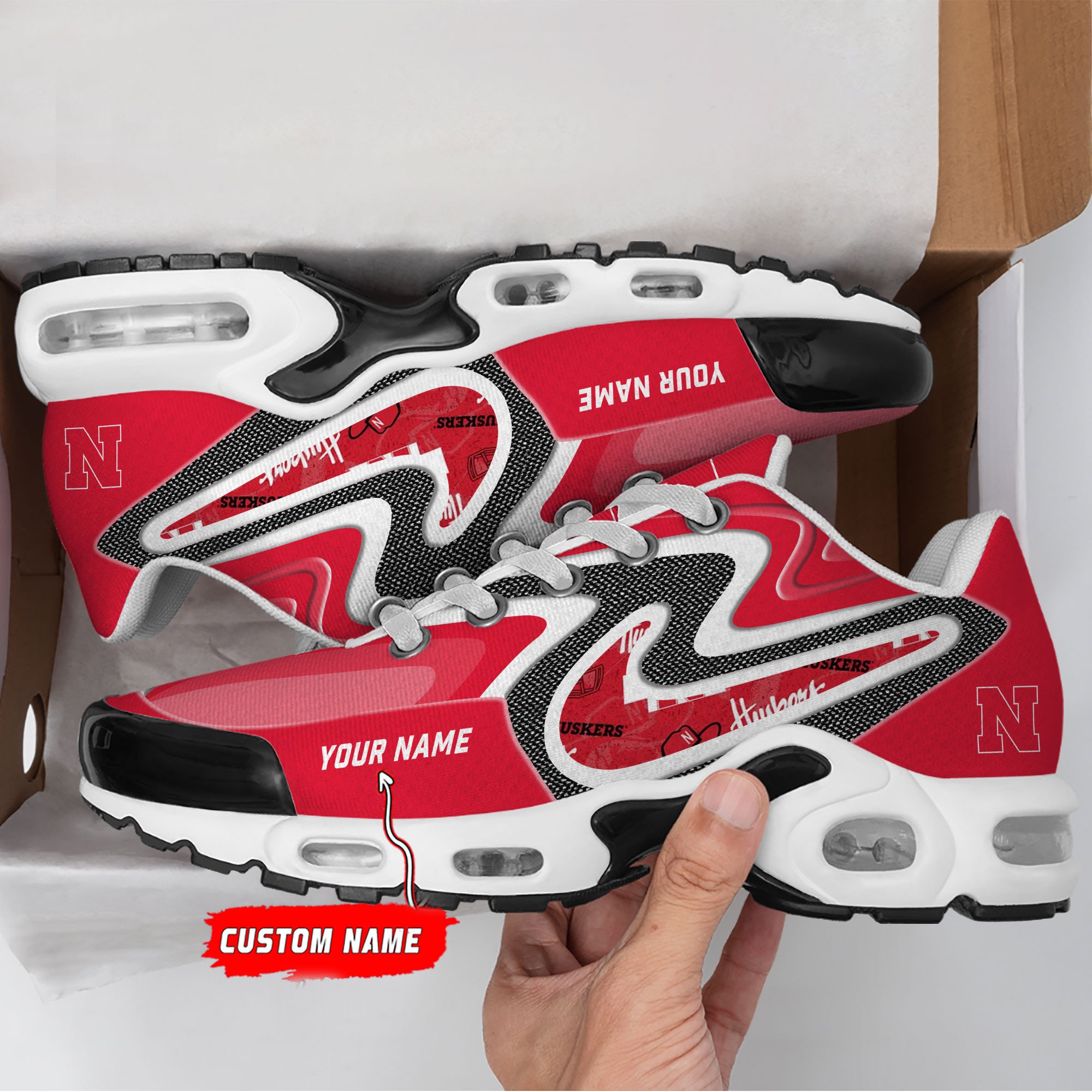 nebraska cornhuskers personalized name team checkmark logo mix colors stitch line tn shoes air cushion sneakers 3117 t7fyu