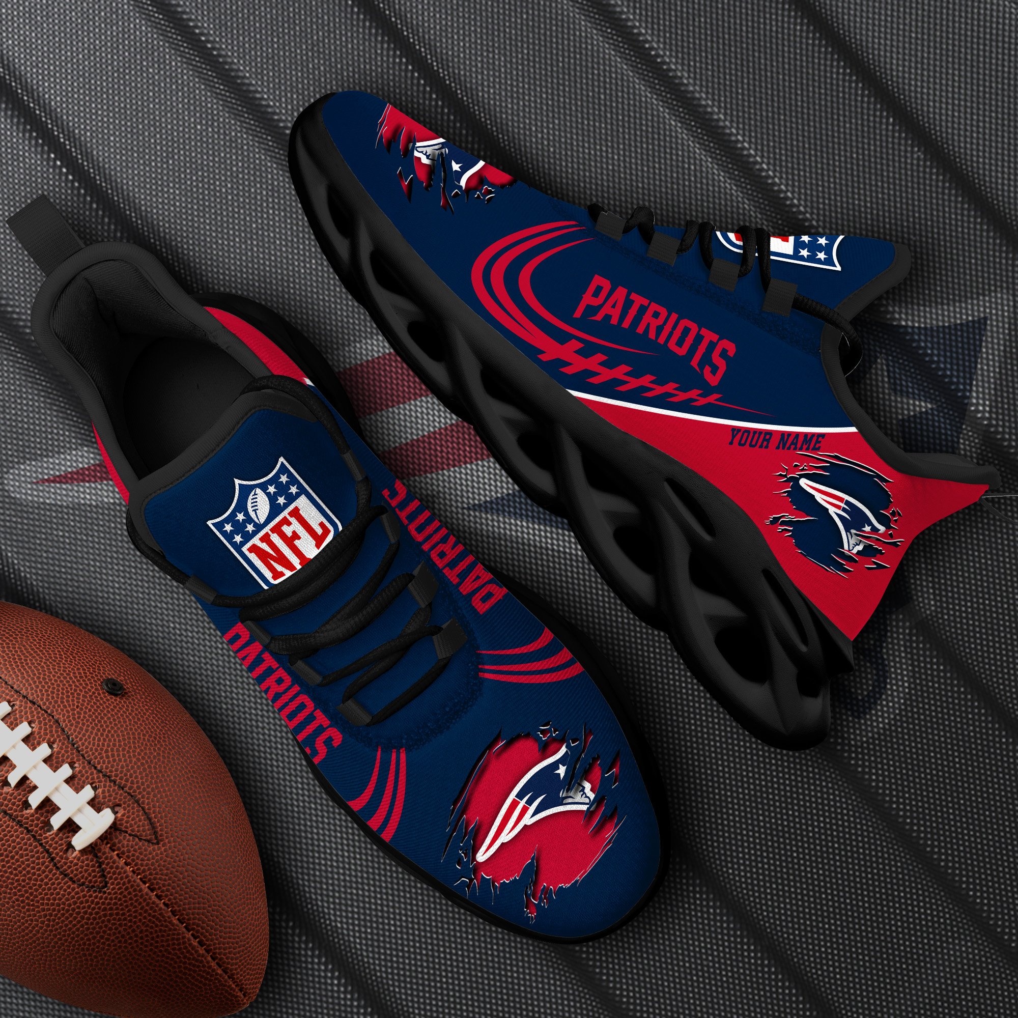 New England Patriots Black Max Soul Shoes 2026 Versions Custom Name 003