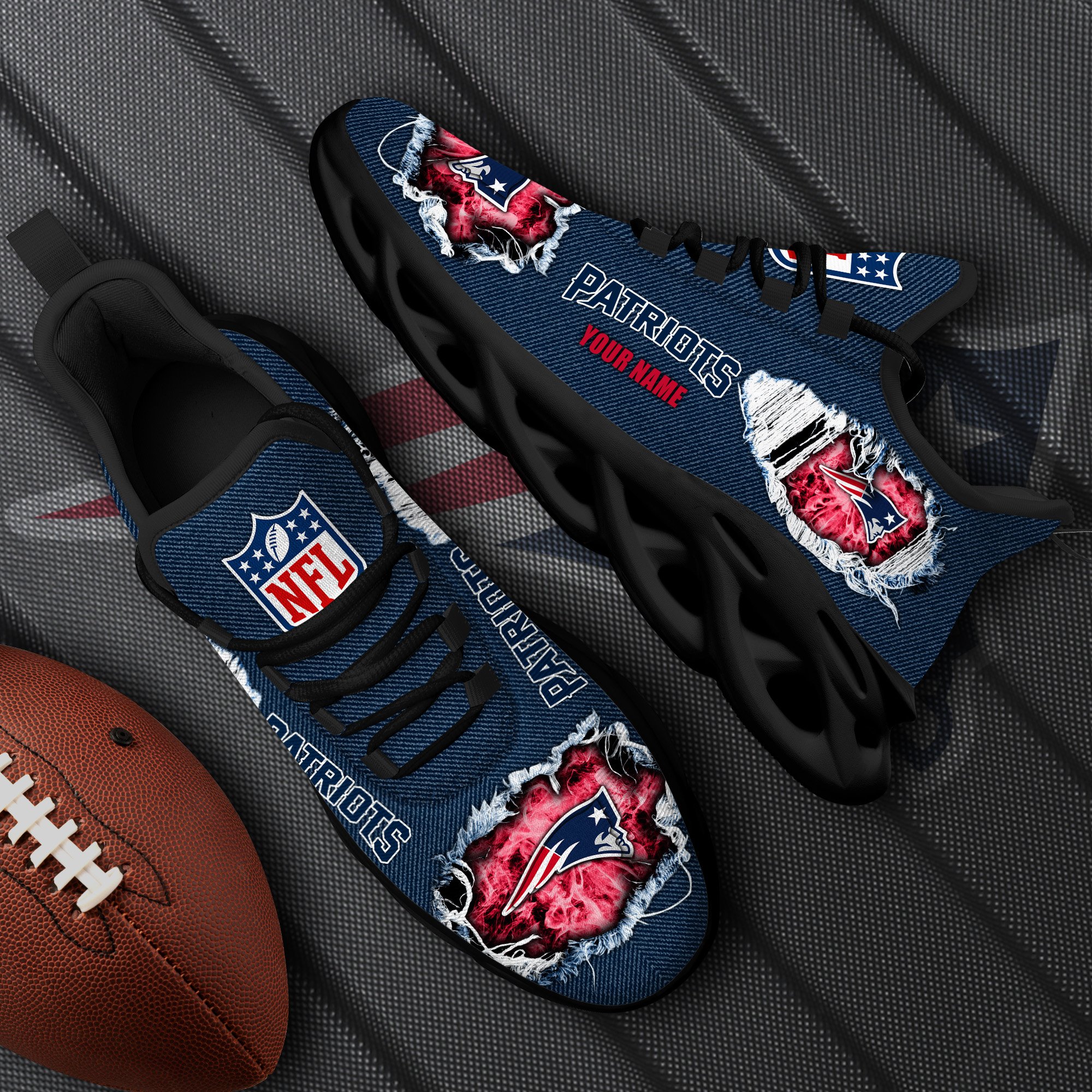 New England Patriots Black Max Soul Shoes 2026 Versions Custom Name 554