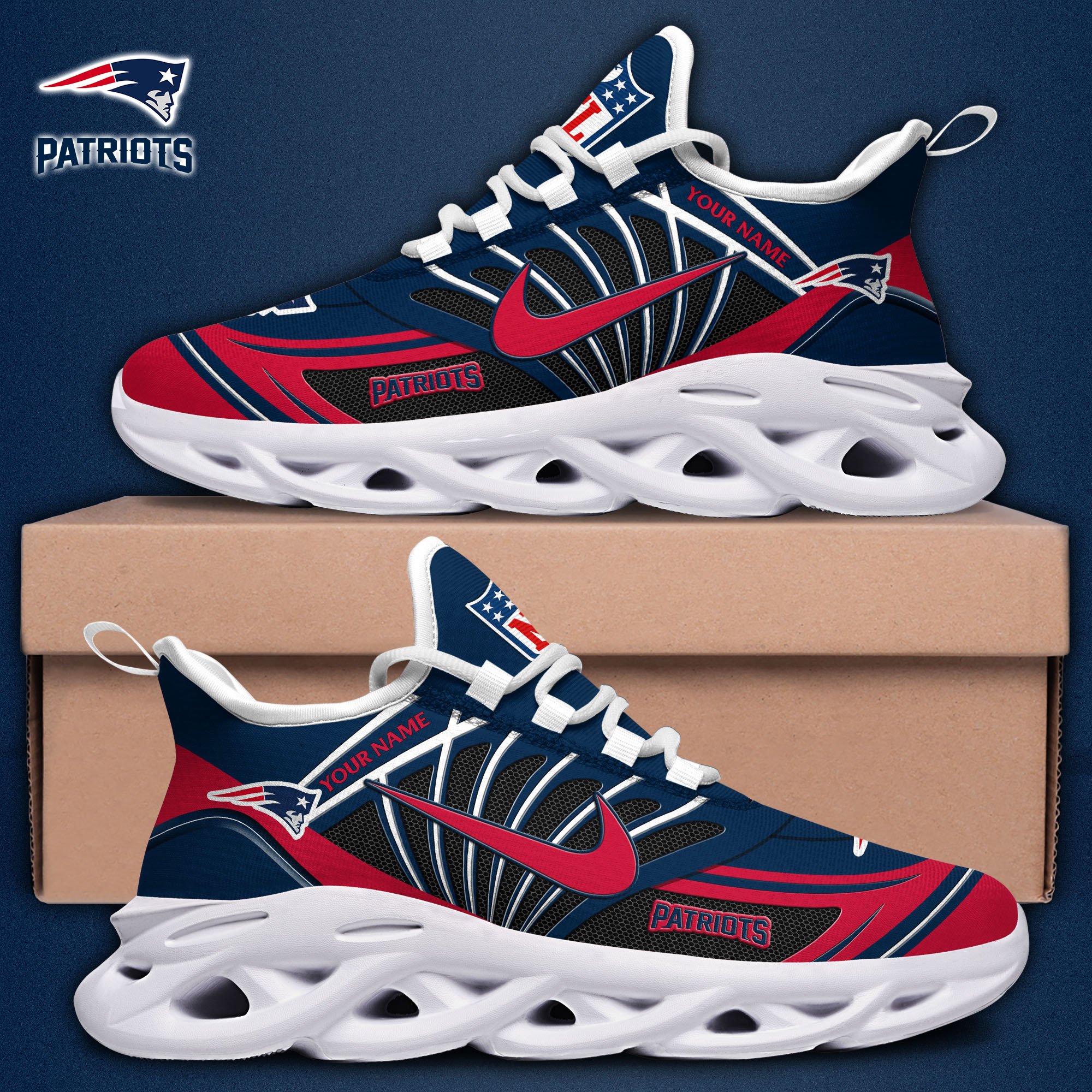 New England Patriots Black Max Soul Shoes 2026 Versions Custom Name 898