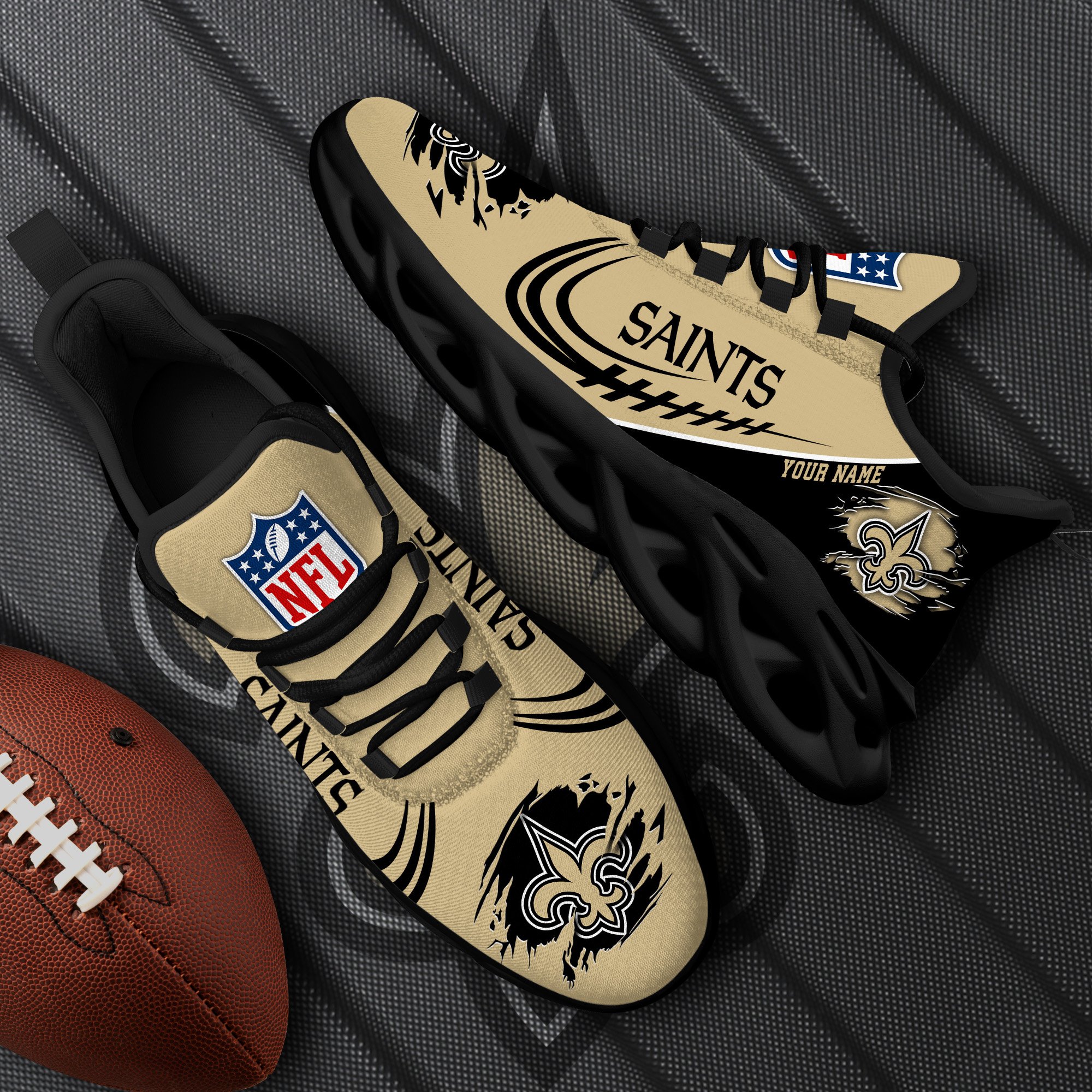 New Orleans Saints Black Max Soul Shoes 2026 Versions Custom Name 003