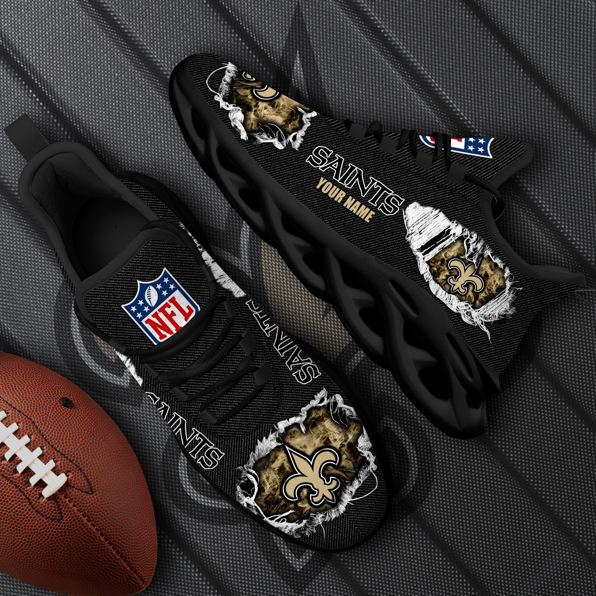 New Orleans Saints Black Max Soul Shoes 2026 Versions Custom Name 554