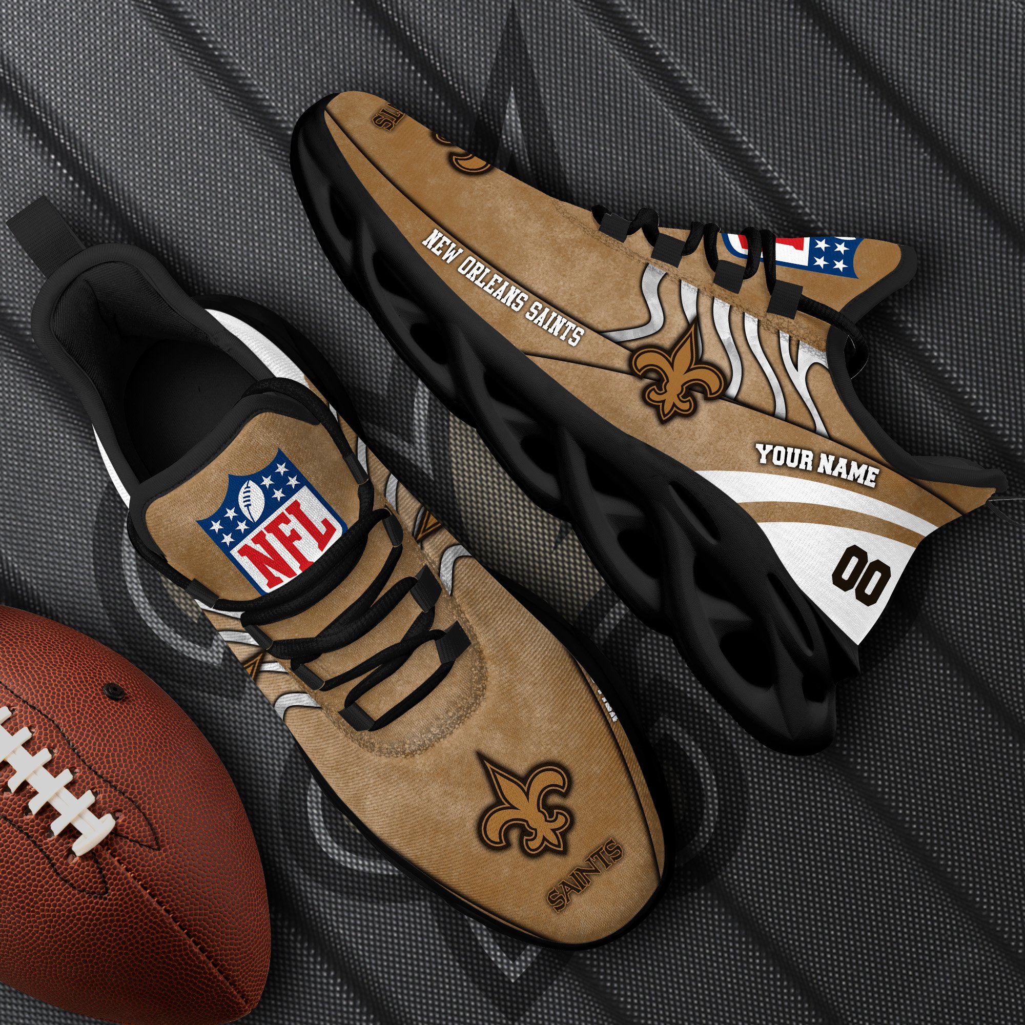 New Orleans Saints Black Max Soul Shoes 2026 Versions Custom Your Name And Number 264
