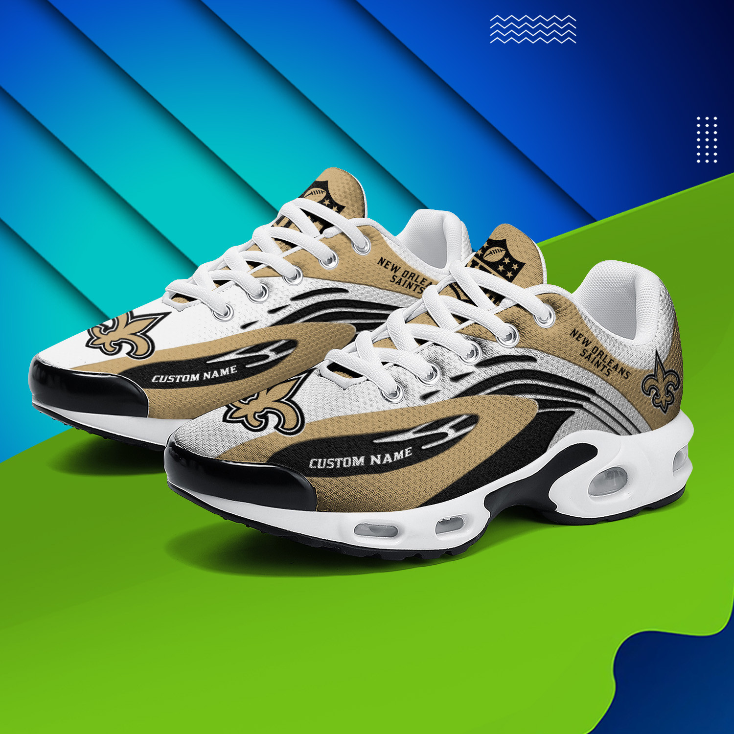 new orleans saints personalized name team logo mix colors wave line tn air max shoes air cushion sneakers 2490 btq7y