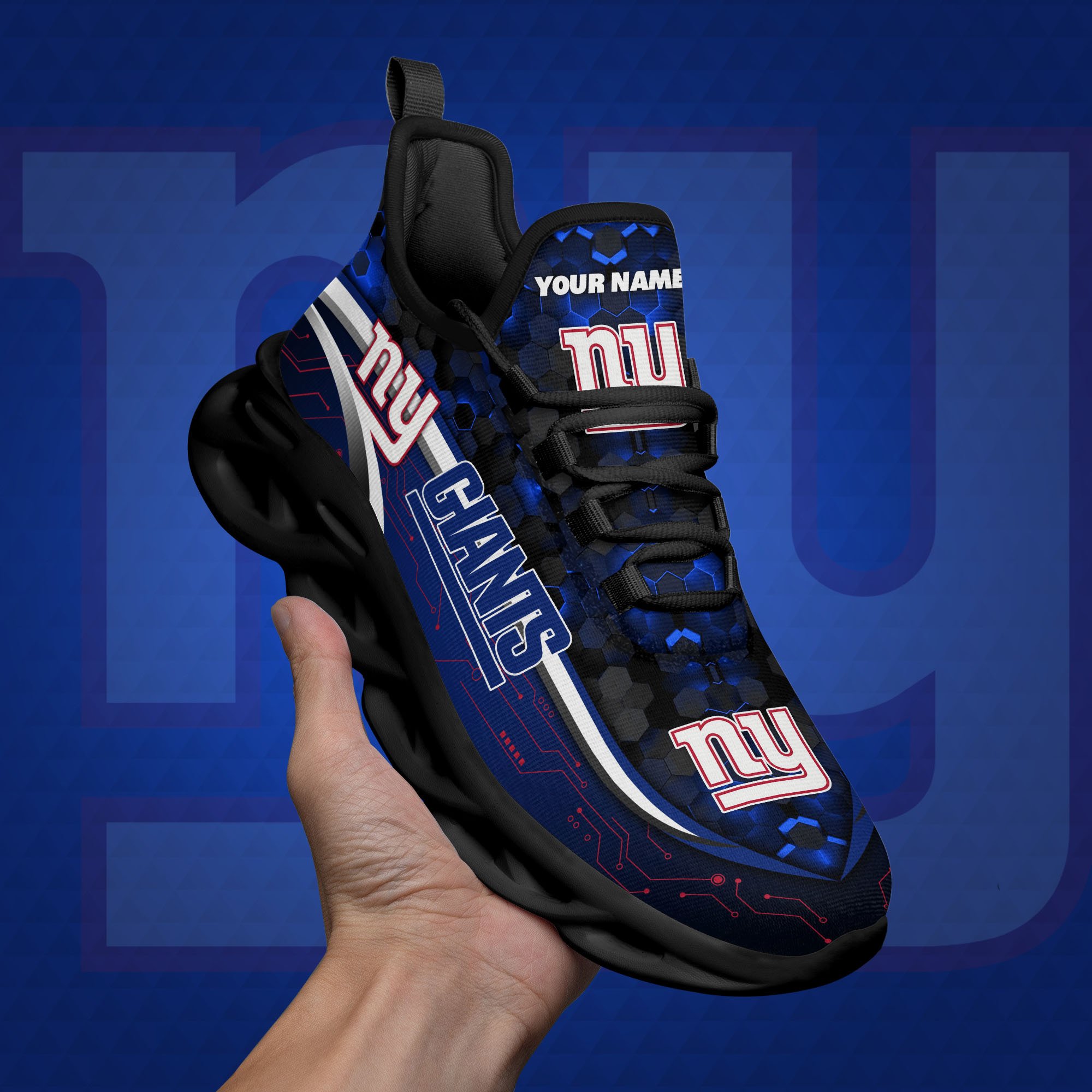 New York Giants Black Clunky Sneakers Custom Name, Max Soul Shoes, Sport Gifts