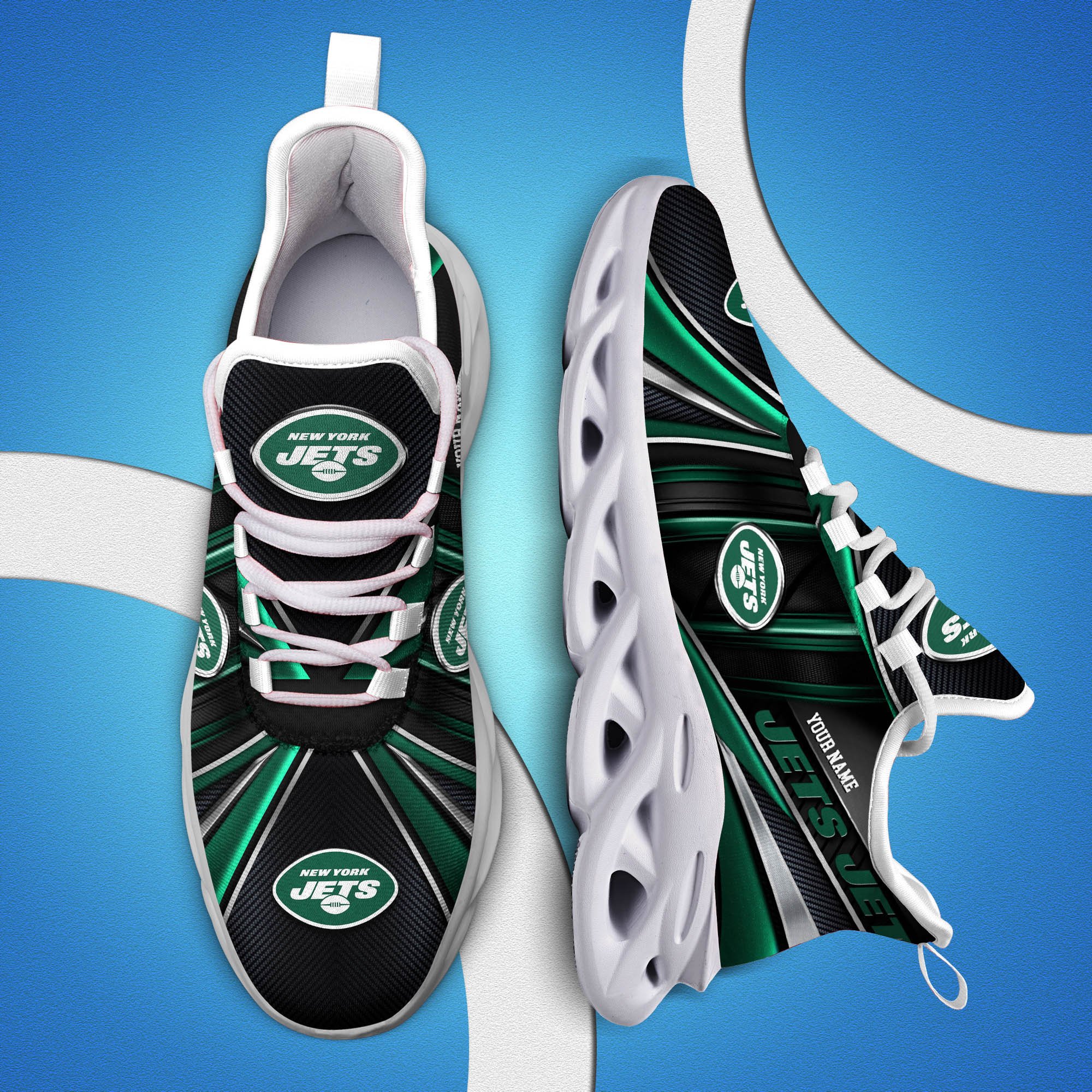 New York Jets White C Sneakers 2026 Version Personalized Your Name, Sport Team Sneakers, Sport Gifts PH892