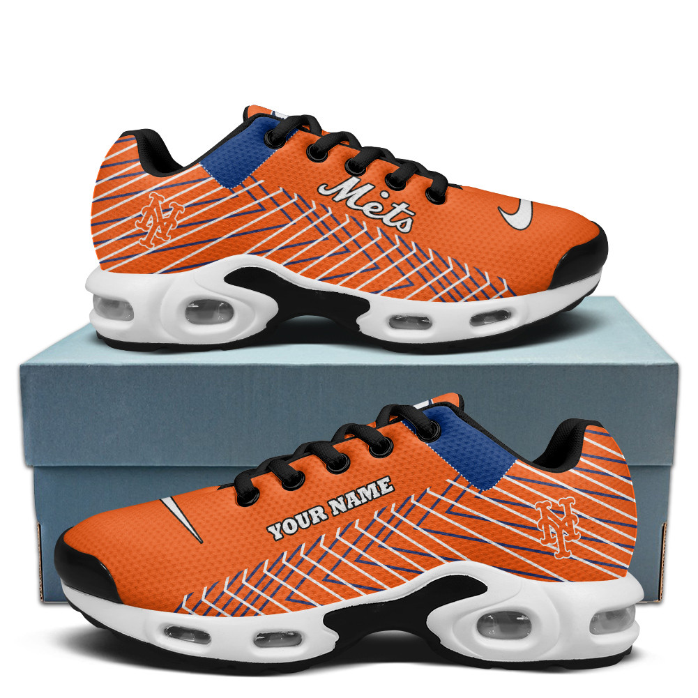 New York Mets Personalized Name Team Colors Jagged Lines TN Air Max Shoes Air Cushion Sneakers