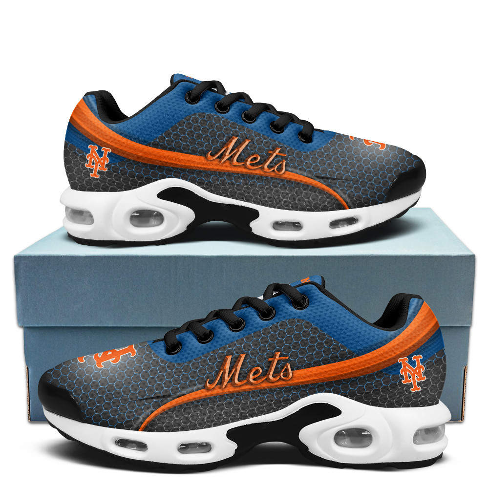 New York Mets Personalized Name Team Colors Wave Line Beehive Pattern TN Air Max Shoes Air Cushion Sneakers