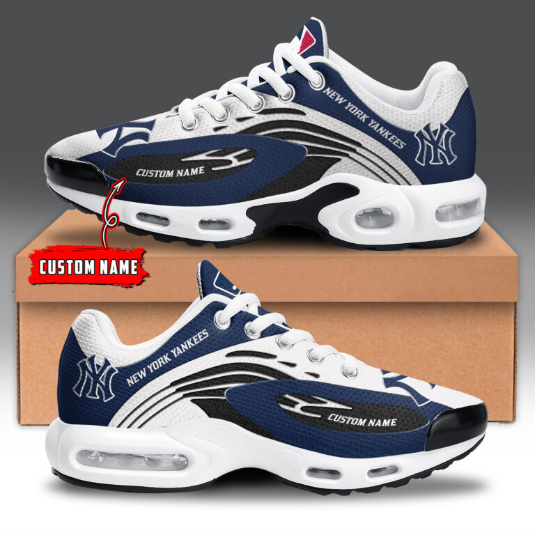 New York Yankees Personalized Name Team Logo Mix Colors Wave Line TN Air Max Shoes Air Cushion Sneakers