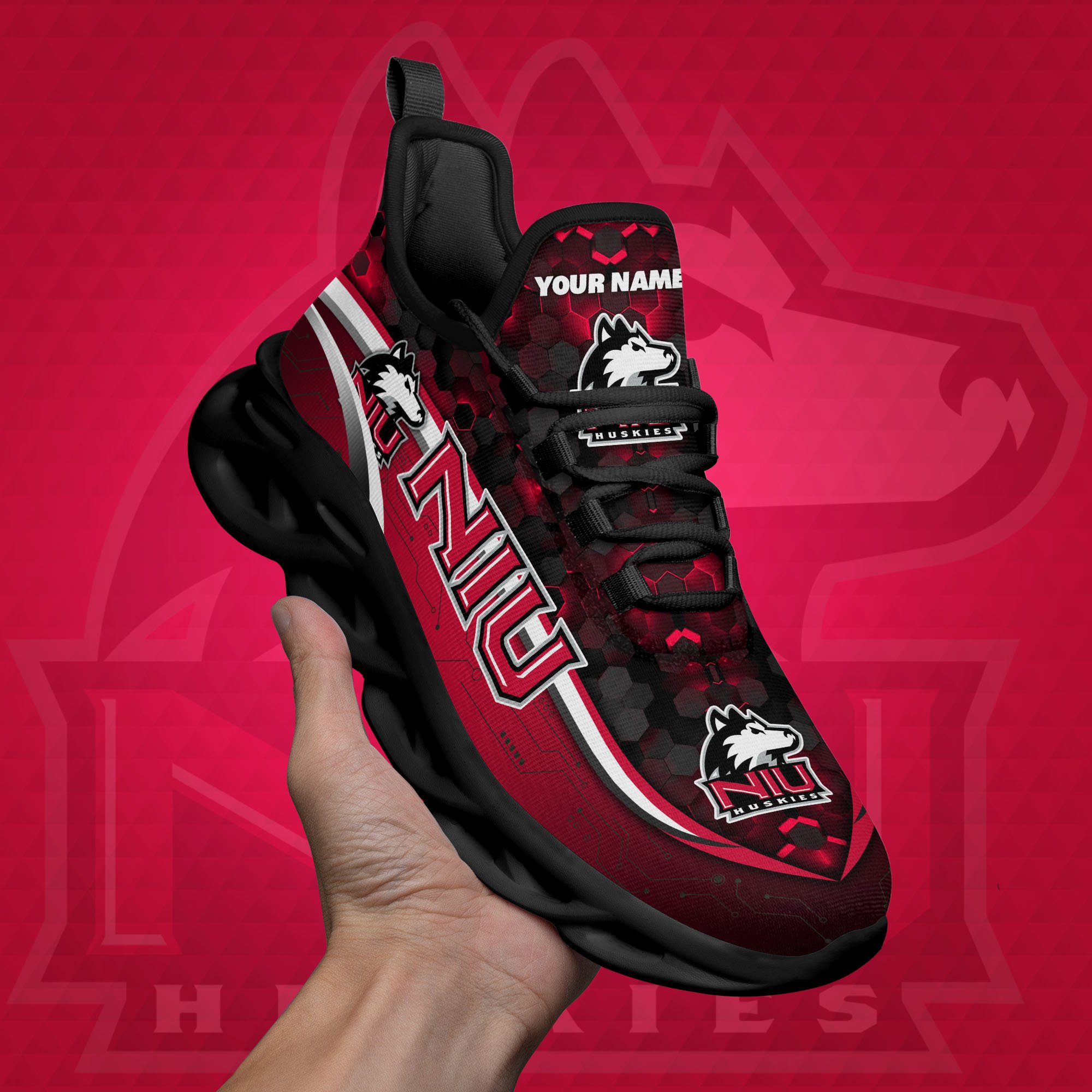 Northern Illinois Huskies Black Clunky Sneakers Custom Name, Max Soul Shoes, Sport Gifts