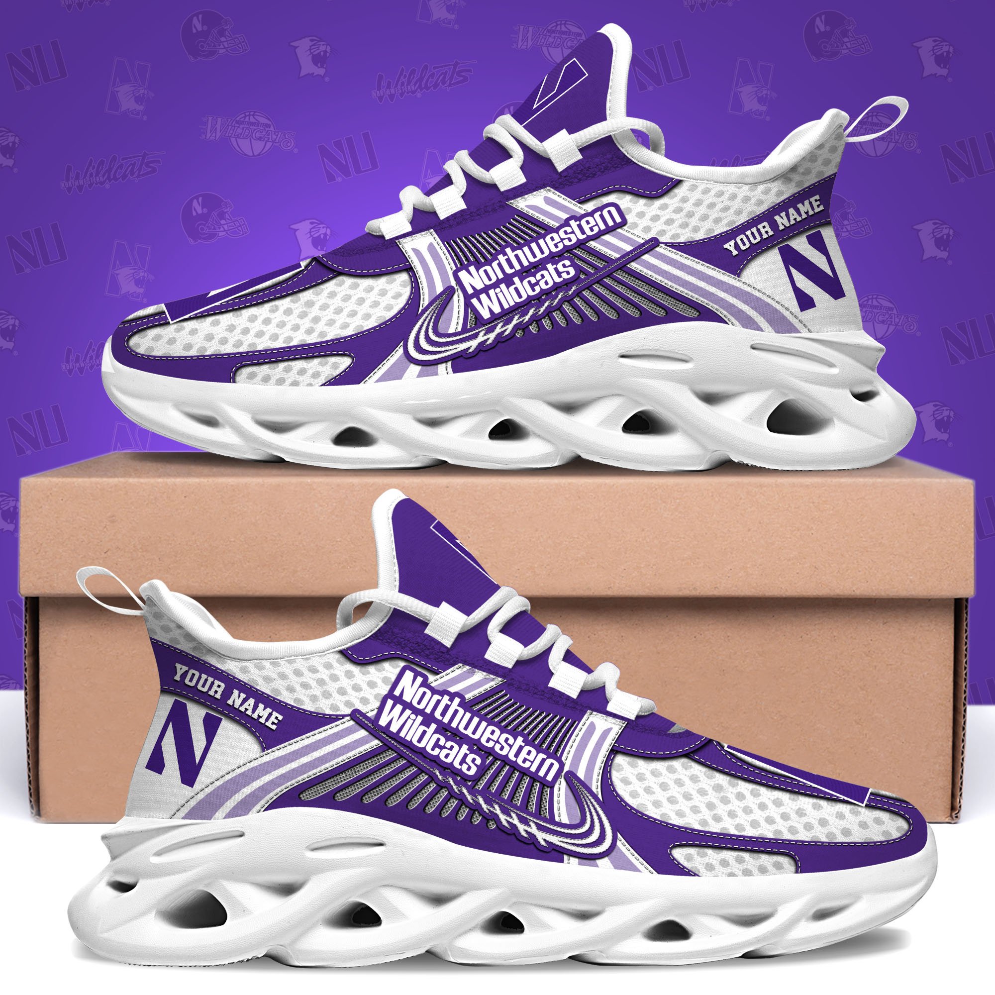 Northwestern Wildcats Clunky Sneakers Custom Your Name, Sport Sneakers, Sport Gifts For Fan, Gifts For Him