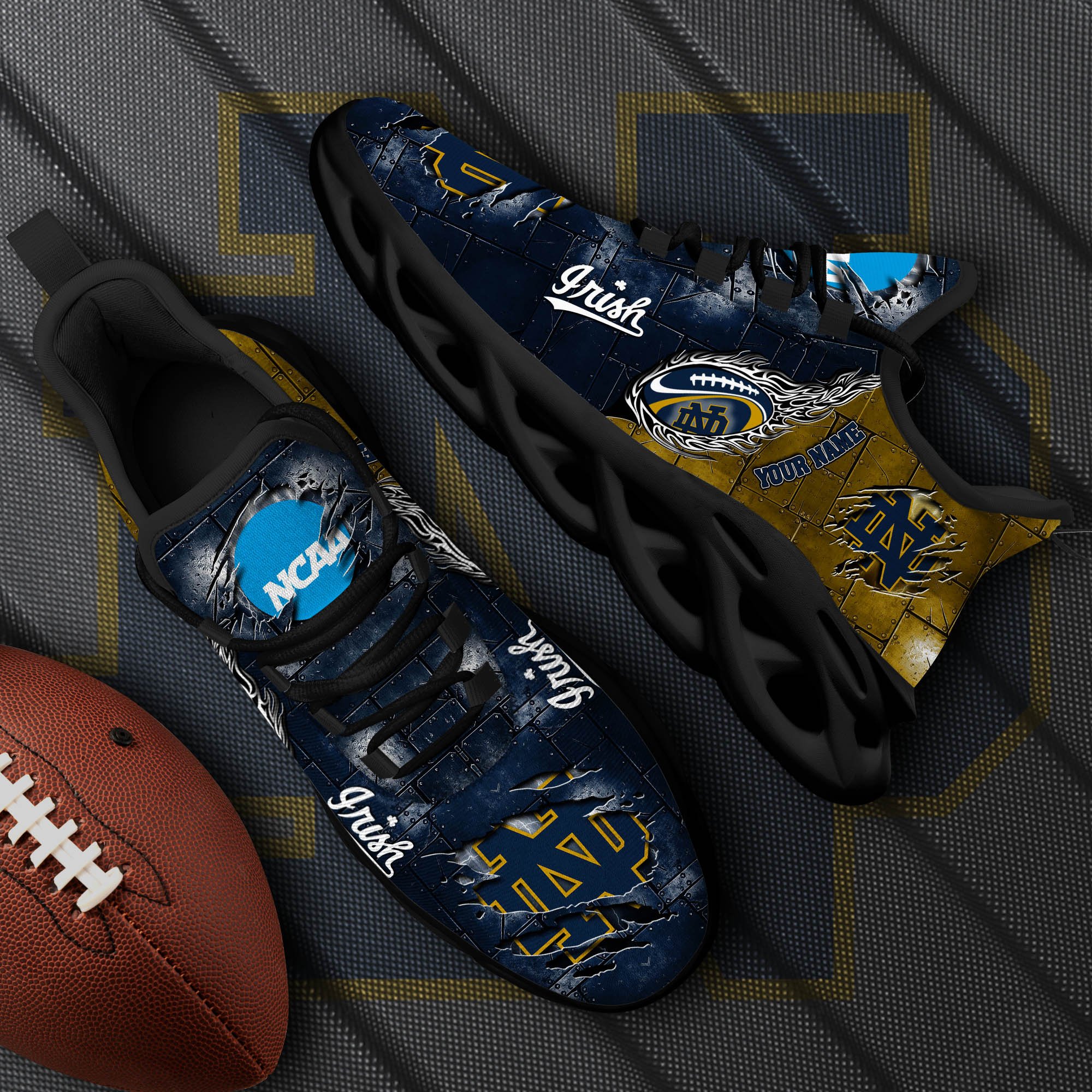 Notre Dame Fighting Irish Black Max Soul Shoes 2026 Versions, White Max Soul Shoes Custom Your Name PH879