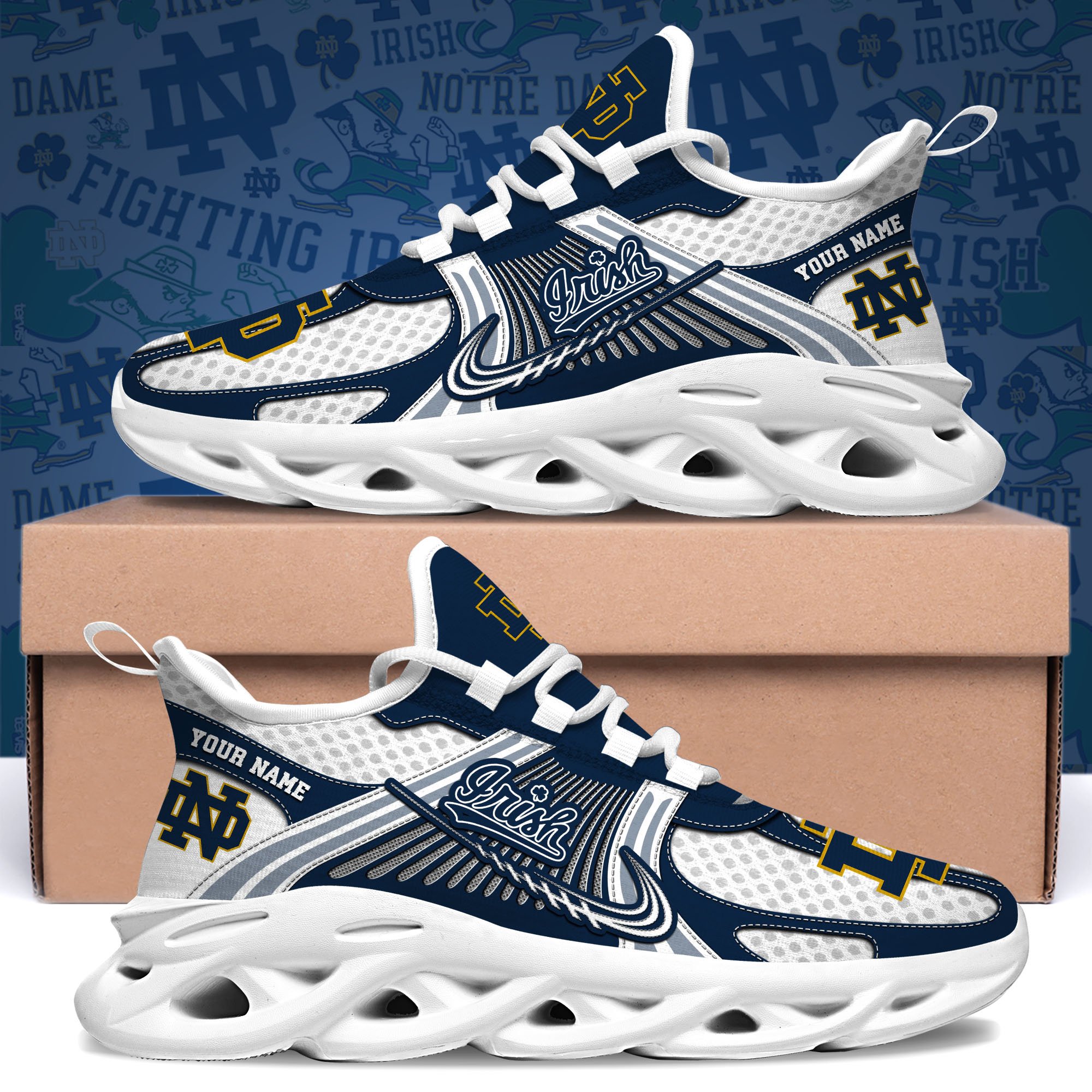 Notre Dame Fighting Irish Clunky Sneakers Custom Your Name, Sport Sneakers, Sport Gifts For Fan, Gifts For Him