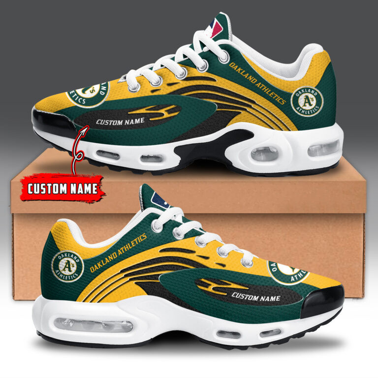 Oakland Athletics Personalized Name Team Logo Mix Colors Wave Line TN Air Max Shoes Air Cushion Sneakers