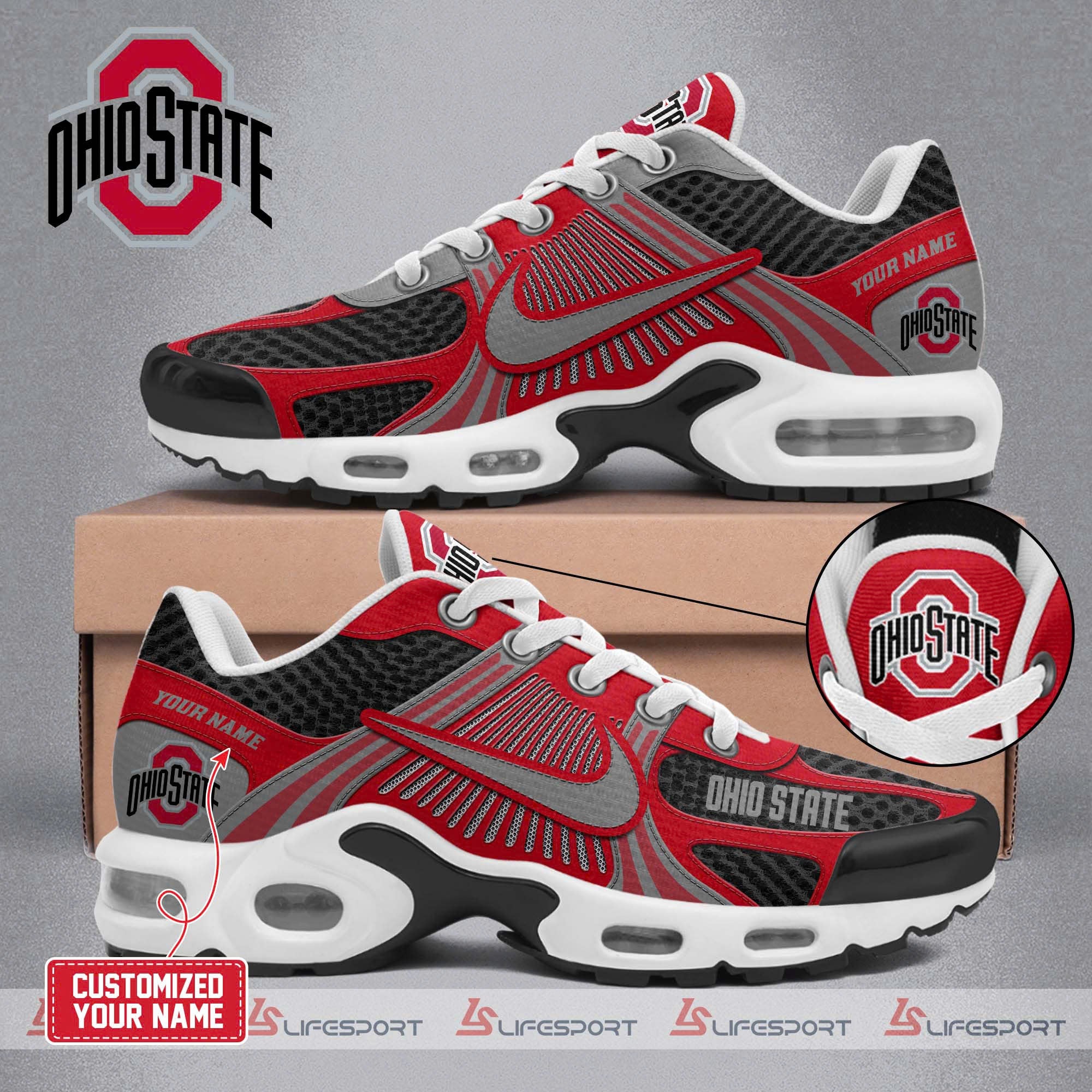 Ohio State Buckeyes AIR MAX PLUS SNEAKERS v1