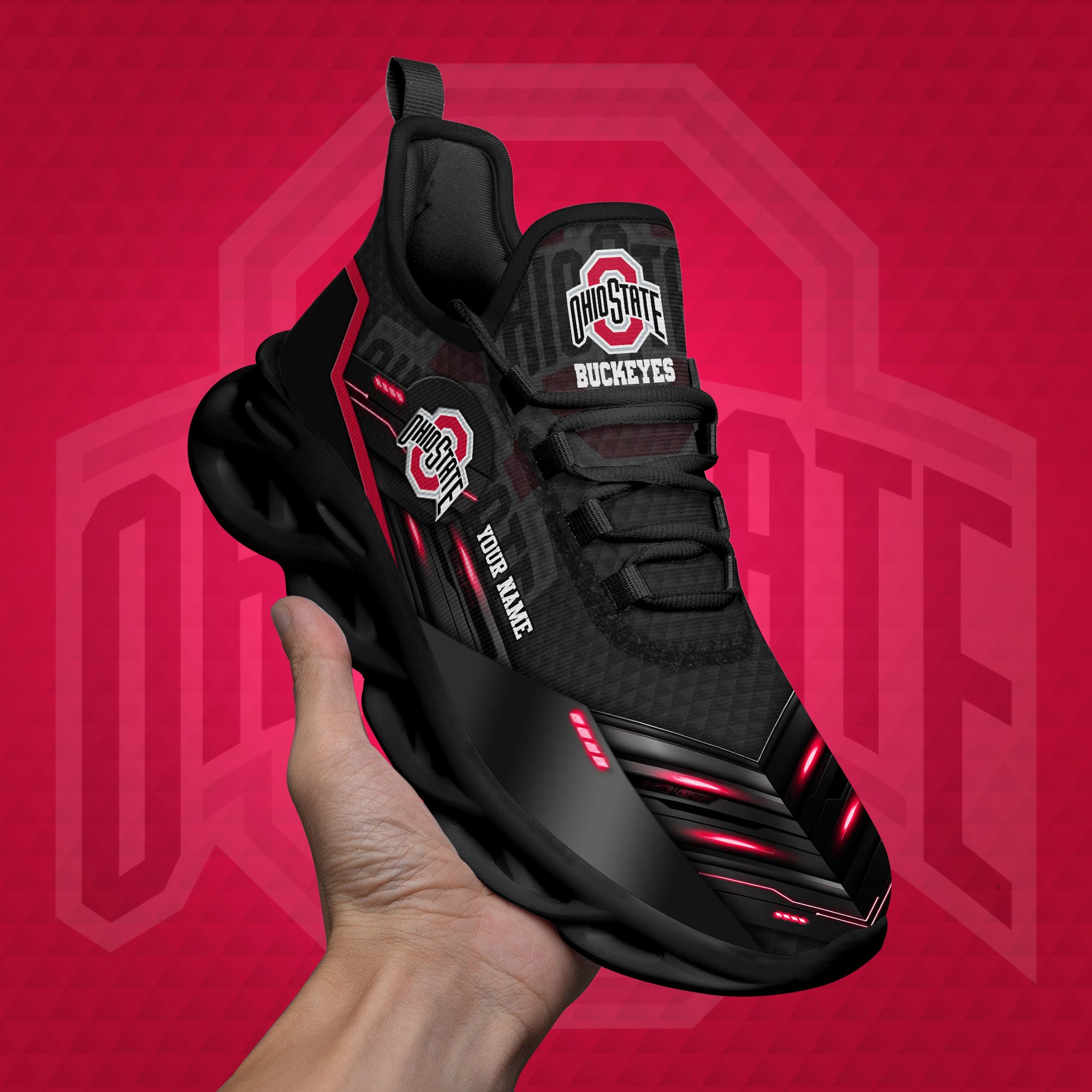Ohio State Buckeyes Black Clunky Sneaker Custom Name, Max Soul Shoes, Sport Gifts For Fan