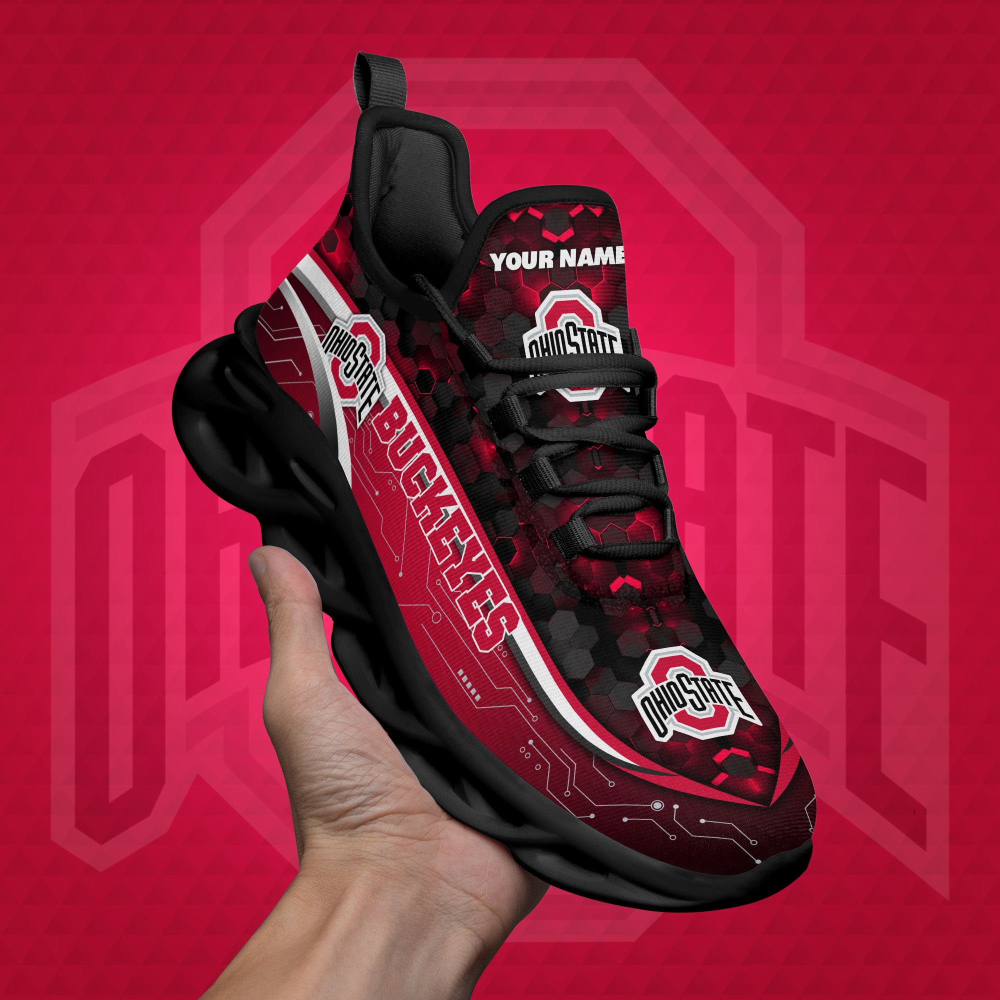 Ohio State Buckeyes Black Clunky Sneakers Custom Name, Max Soul Shoes, Sport Gifts