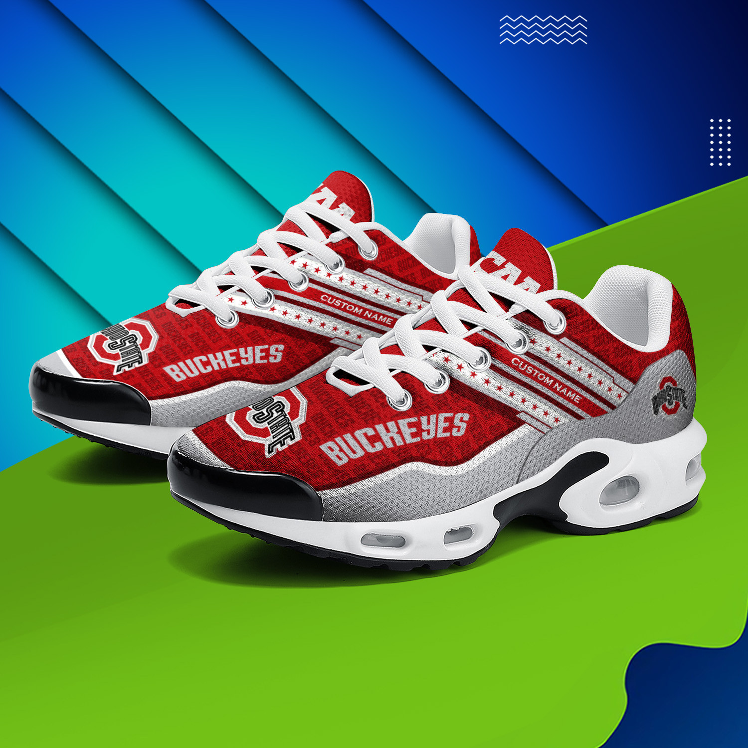 Ohio State Buckeyes Personalized Name Team Logo Mix Colors Star Line TN Shoes Air Cushion Sneakers