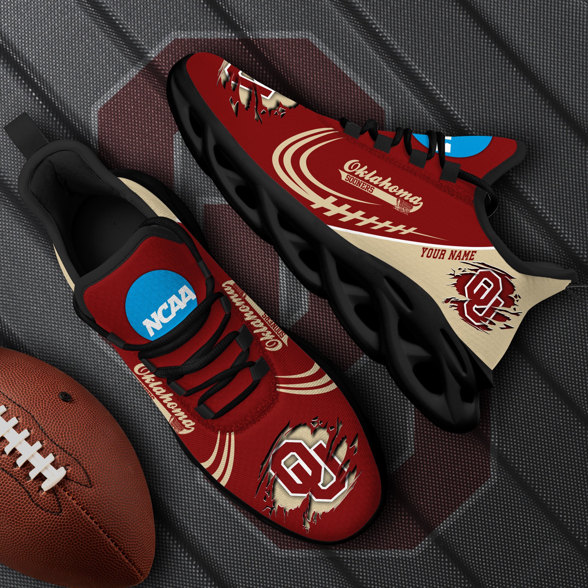 Oklahoma Sooners Black Max Soul Shoes 2026 Versions Custom Name 016