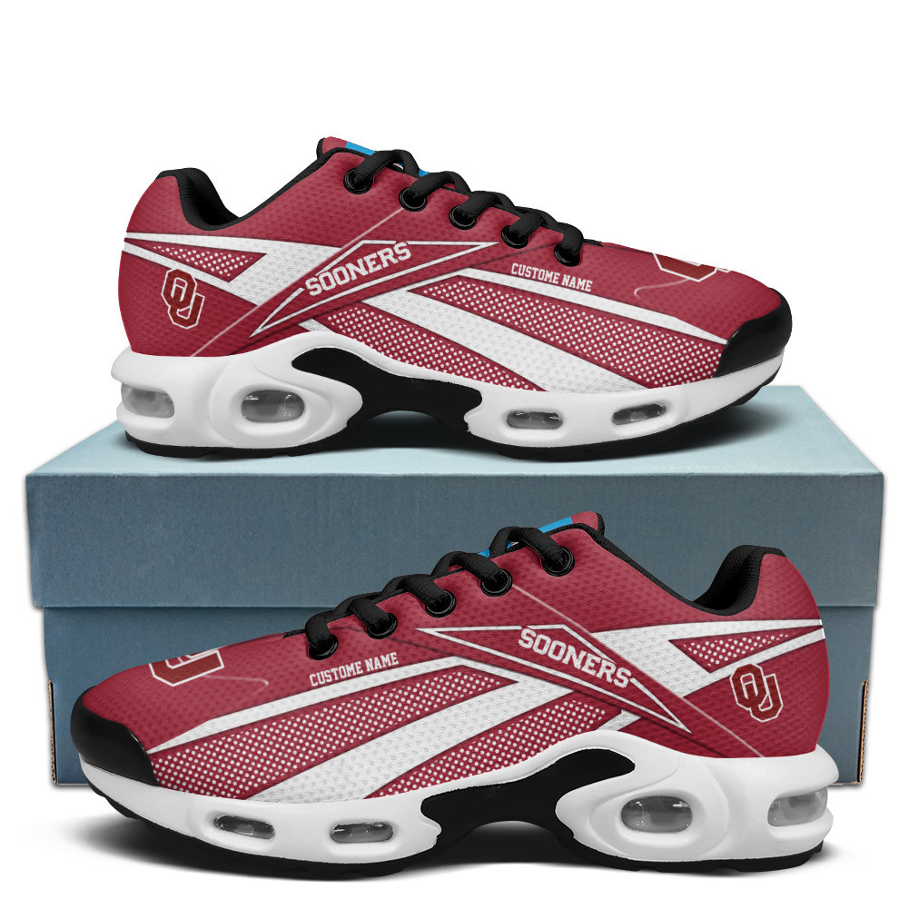 Oklahoma Sooners Personalized Name Team Colors Supersonic Line Pattern TN Air Max Shoes Air Cushion Sneakers