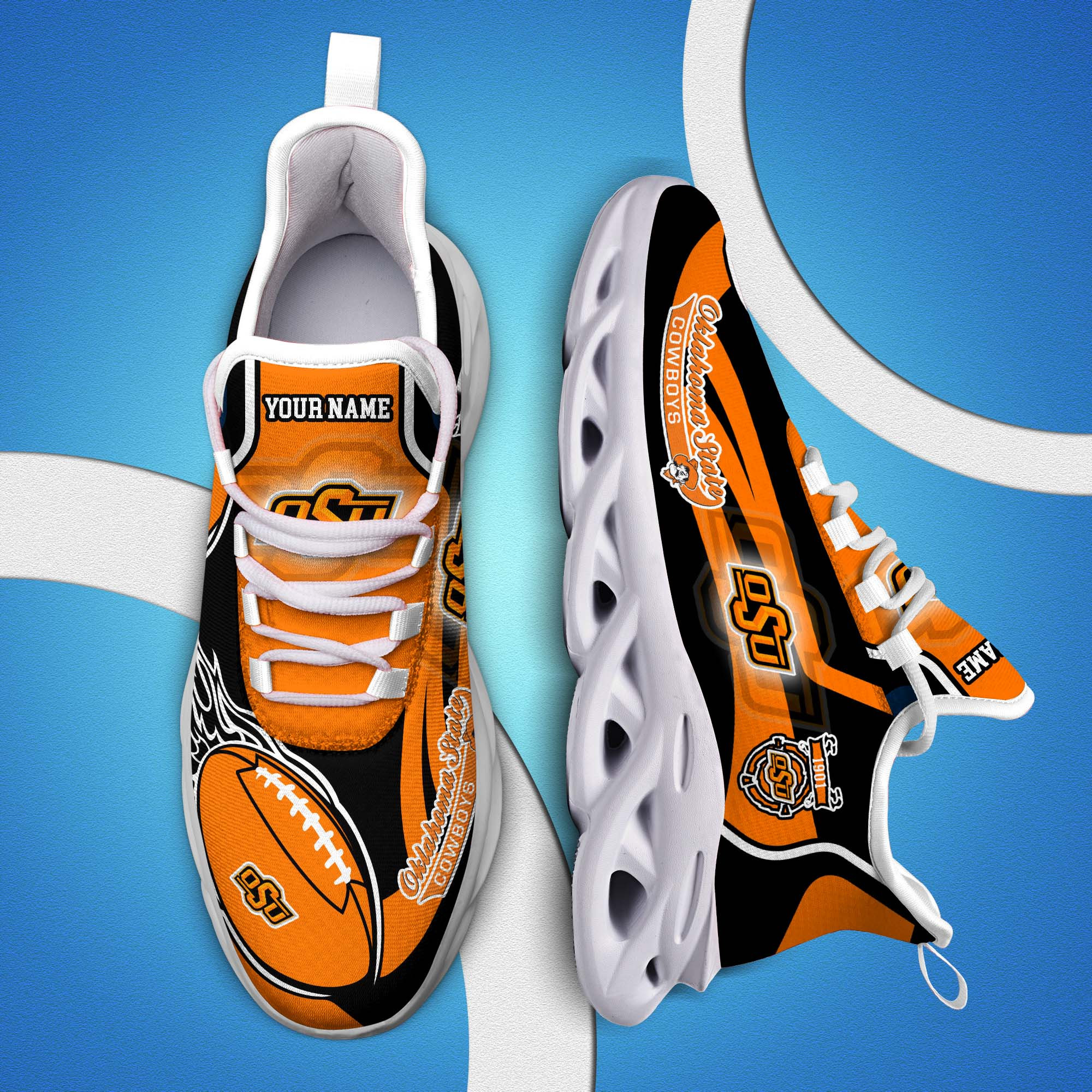 Oklahoma State Cowboys White C Sneakers 2026 Version Personalized Your Name 090