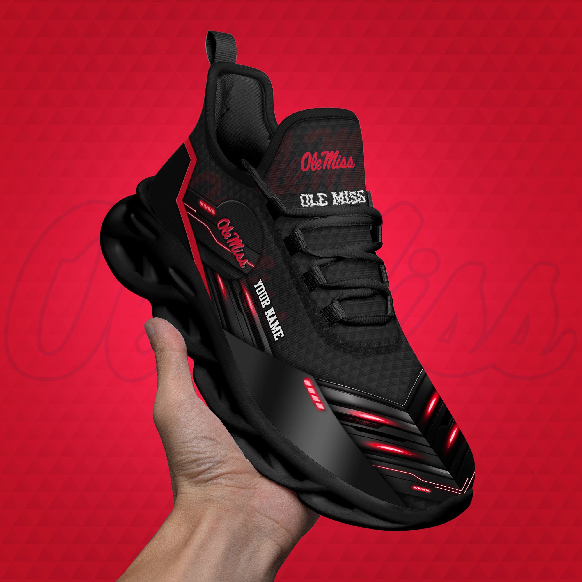 ole miss rebels black clunky sneaker custom name max soul shoes sport gifts for fan 8645 14d8f