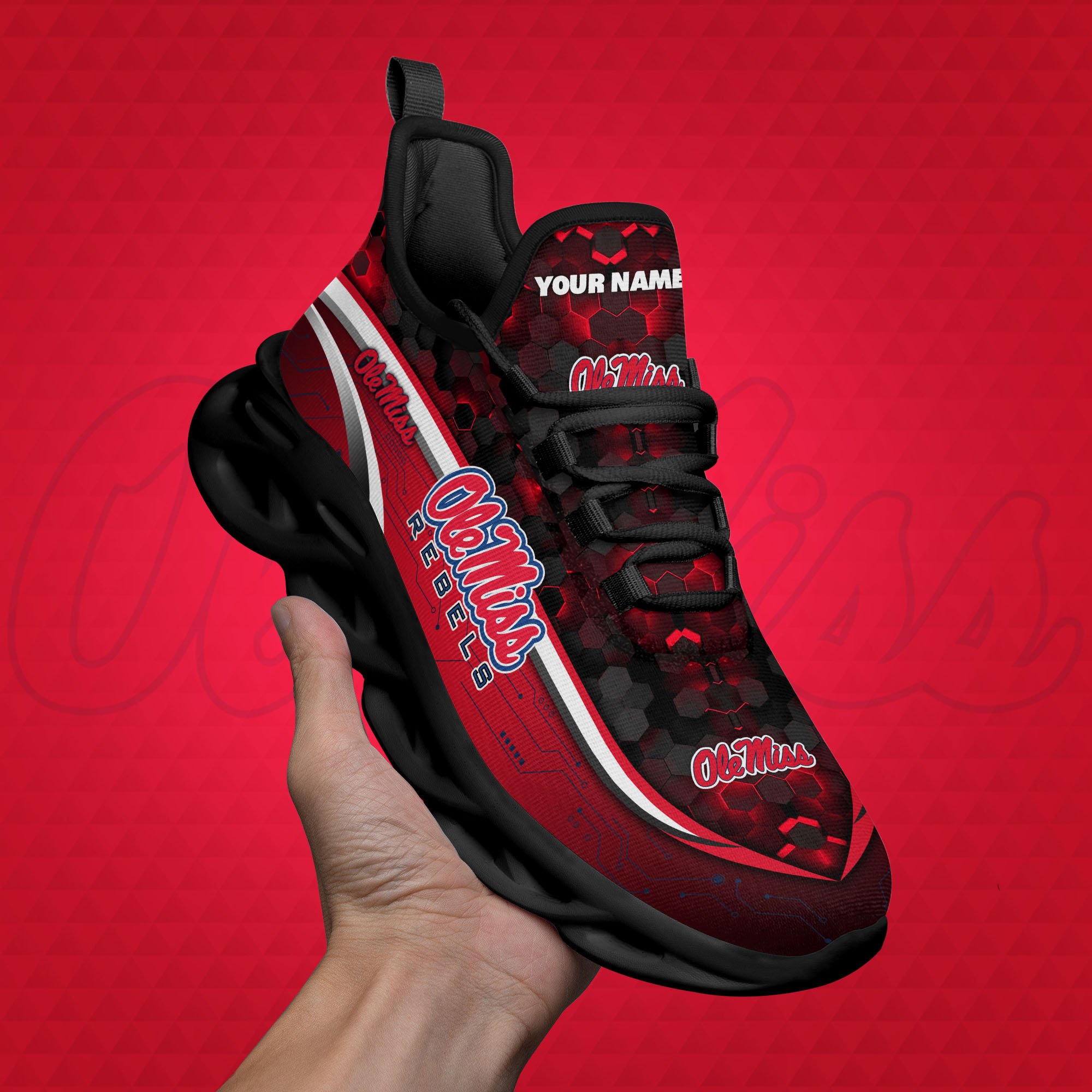ole miss rebels black clunky sneakers custom name max soul shoes sport gifts 4236 8f9bh