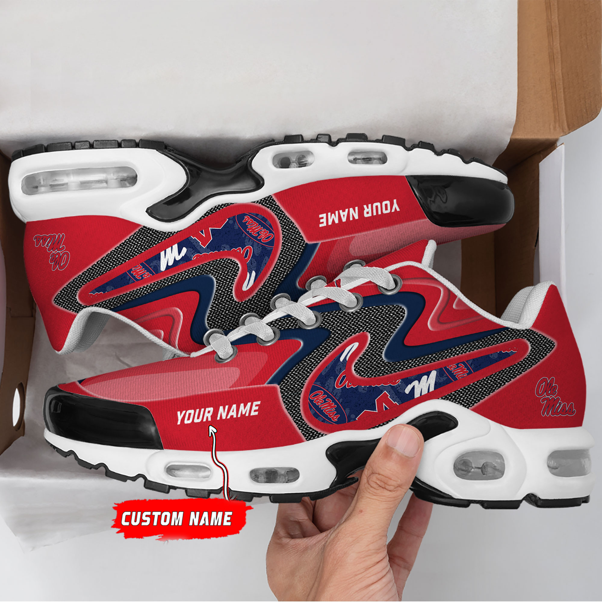 ole miss rebels personalized name team checkmark logo mix colors stitch line tn air max shoes air cushion sneakers 2486 i8hwn