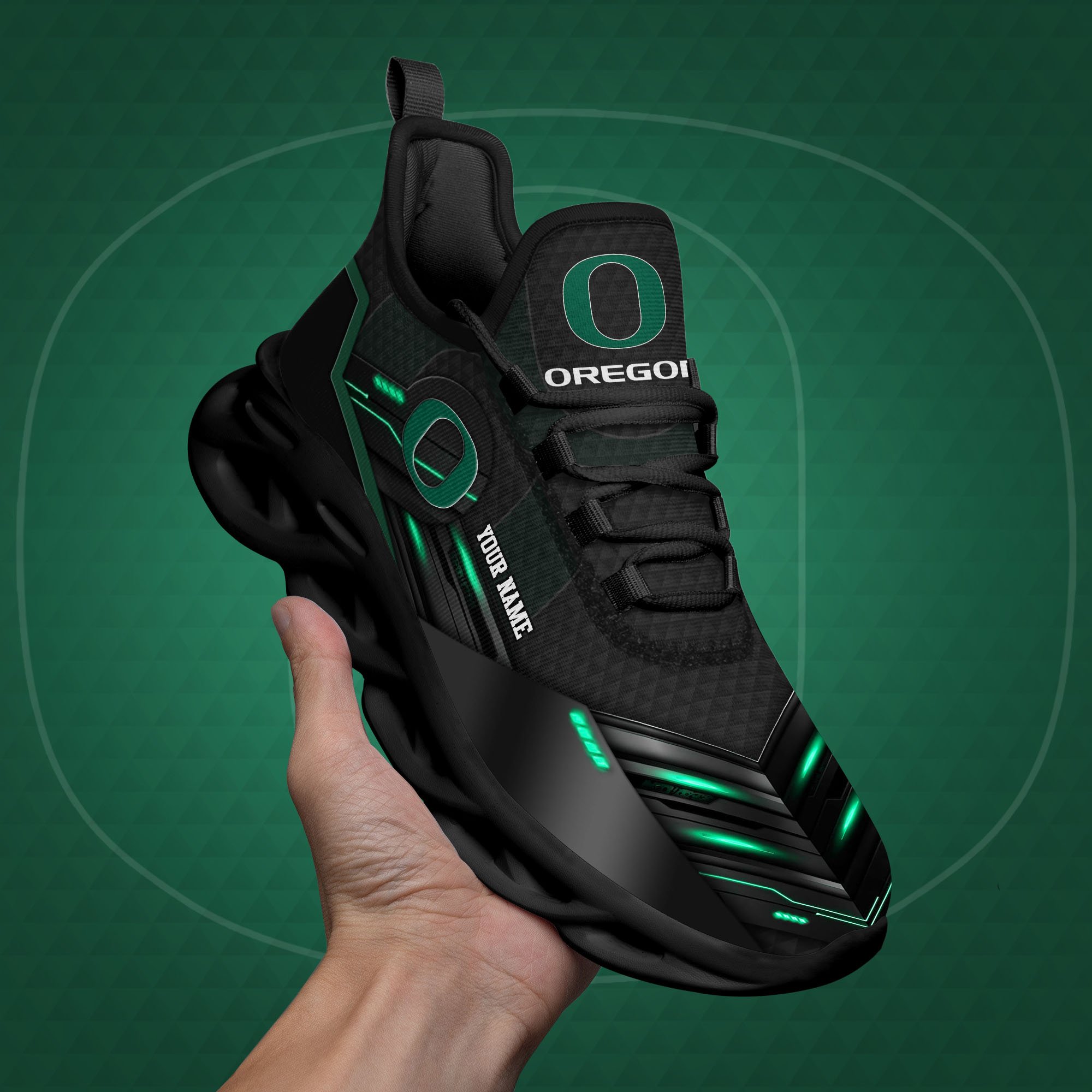 Oregon Ducks Black Clunky Sneaker Custom Name, Max Soul Shoes, Sport Gifts For Fan
